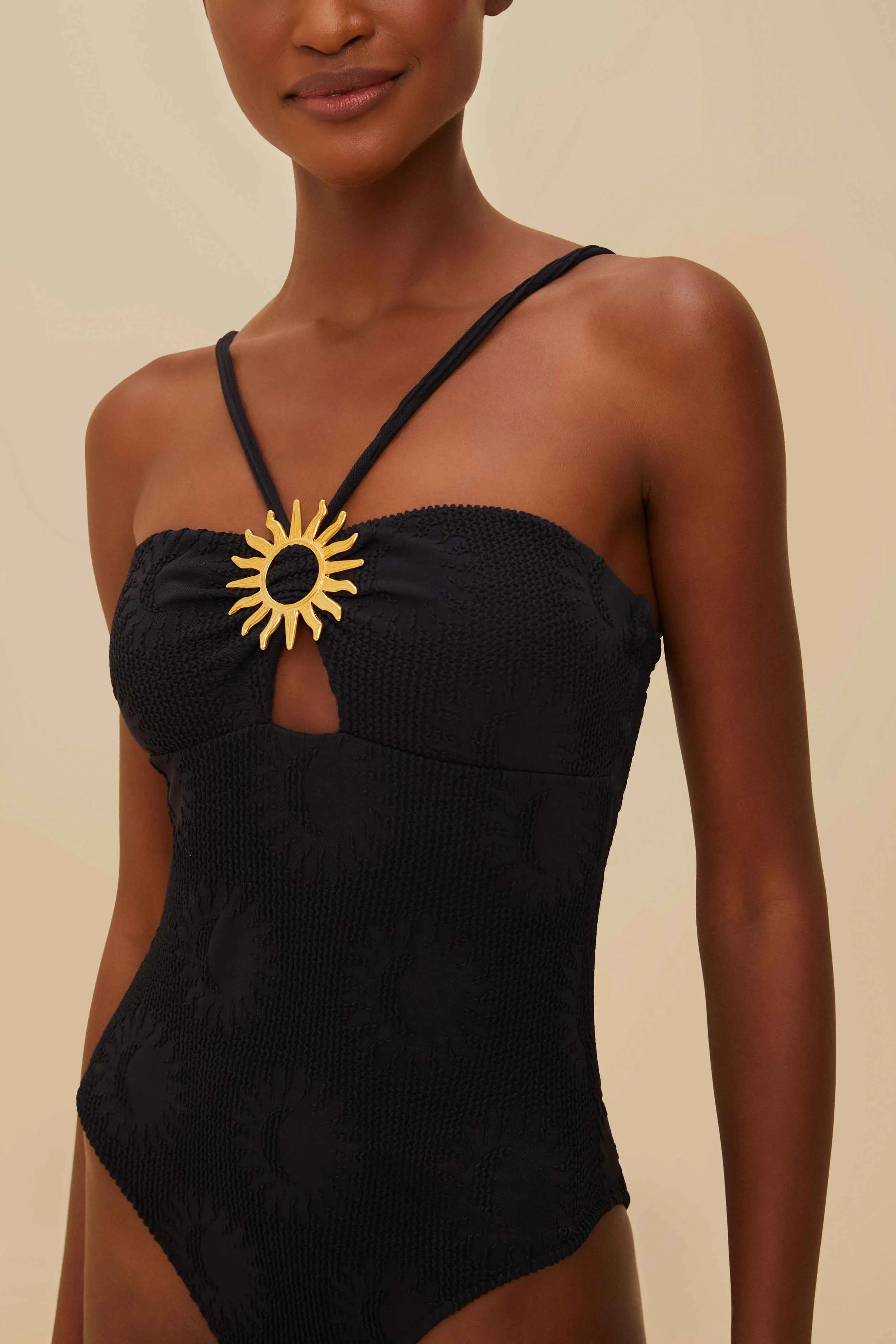Quick Clip Closure System Black Sunny Moon One-Piece Swimsuit