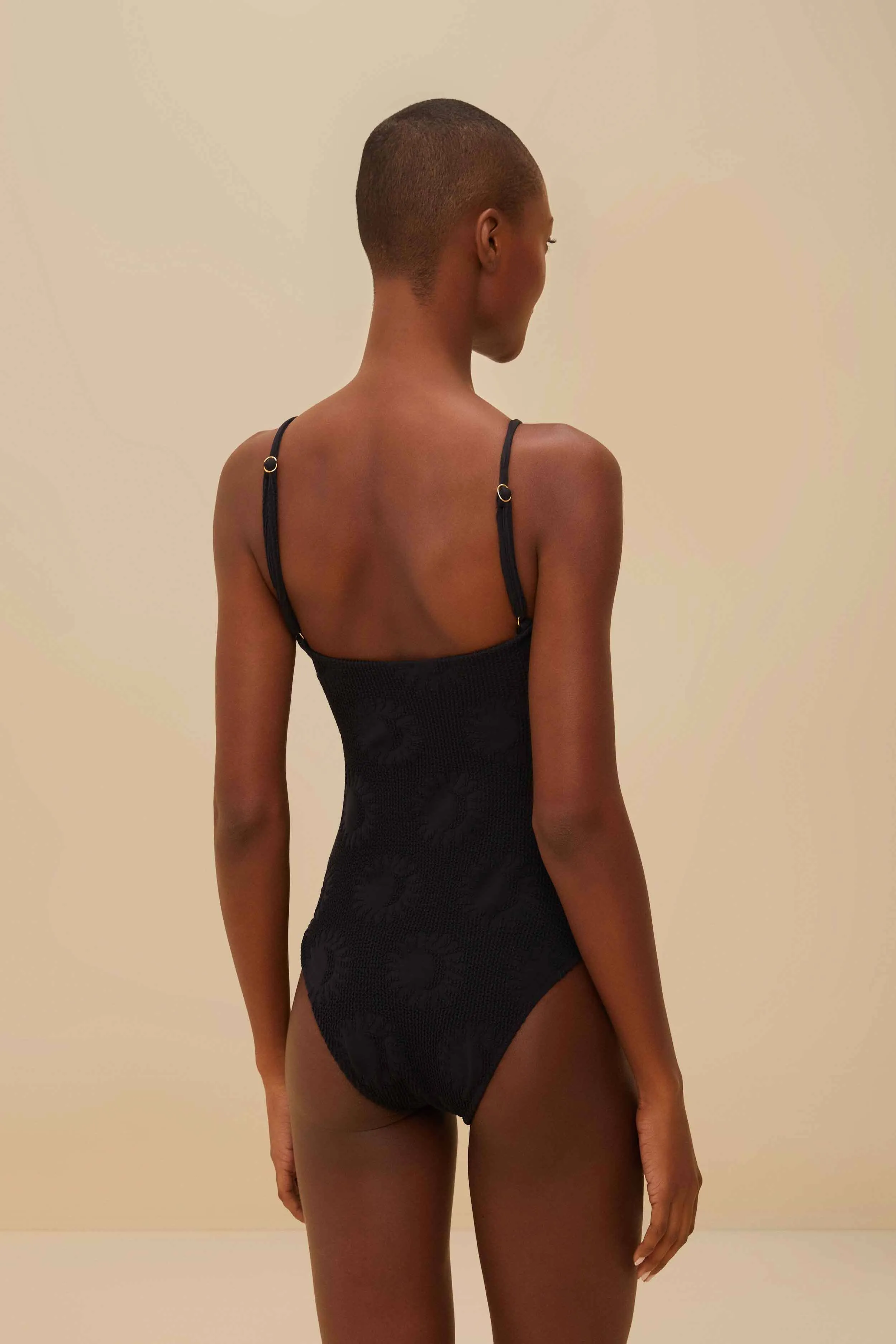 Mesh Backed Lining Black Sunny Moon One-Piece Swimsuit