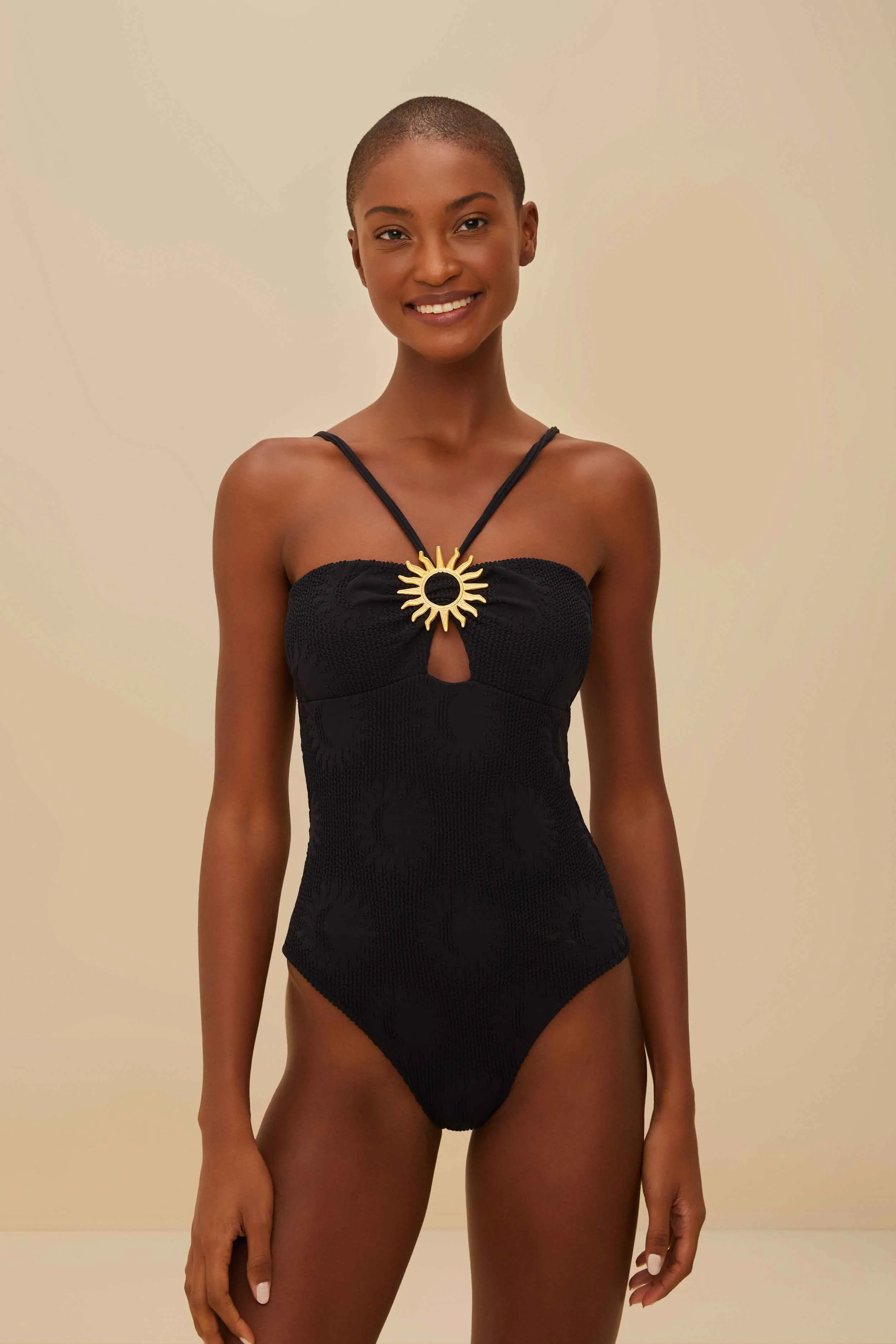 Moderate Coverage Black Sunny Moon One-Piece Swimsuit
