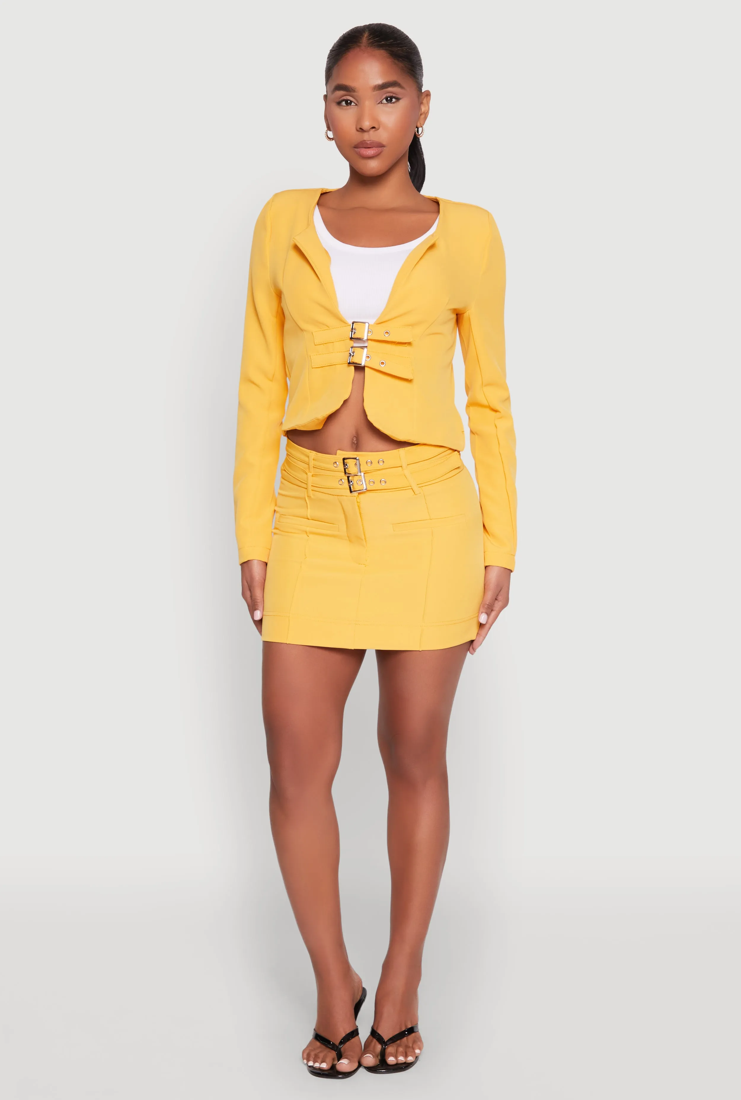 Double Buckle Front Mini Skirt Wrap Closure Anti Pilling Fabric