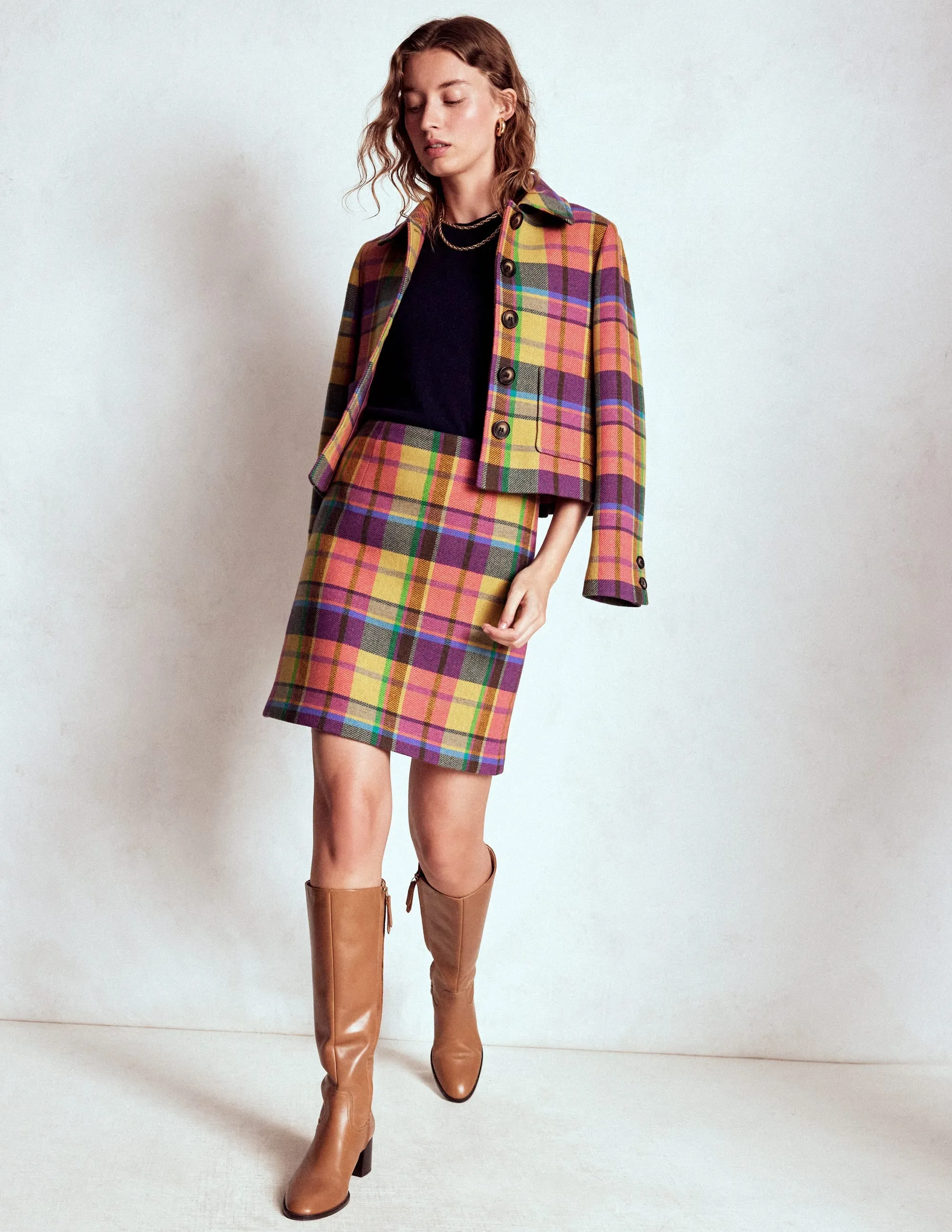 Classic Look Anti Pilling Fabric Gia Wool Short Skirt-PoppyRed and Pink Multigingham