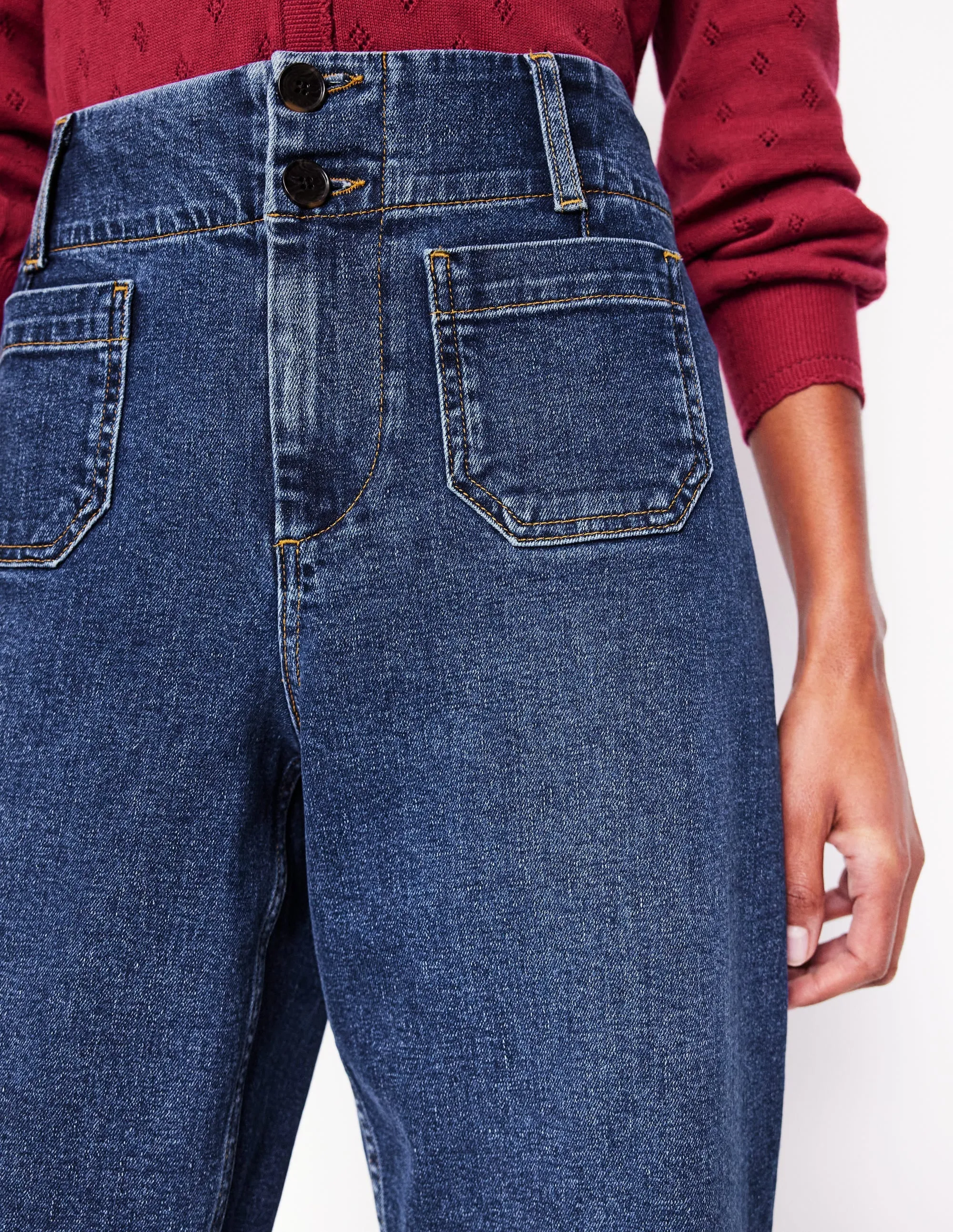 Autumn Days Parent Style Bold Primrose Patch Pocket Jeans-Mid Vintage