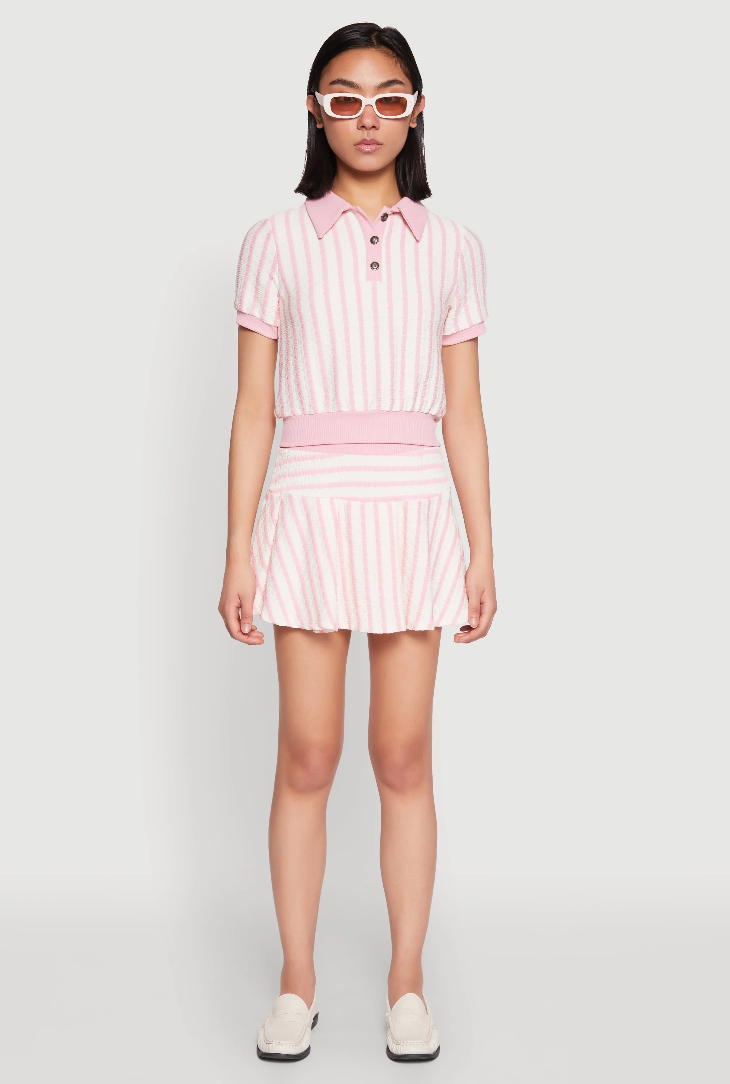 Smooth Edging Textured Knit Striped Mini Skirt
