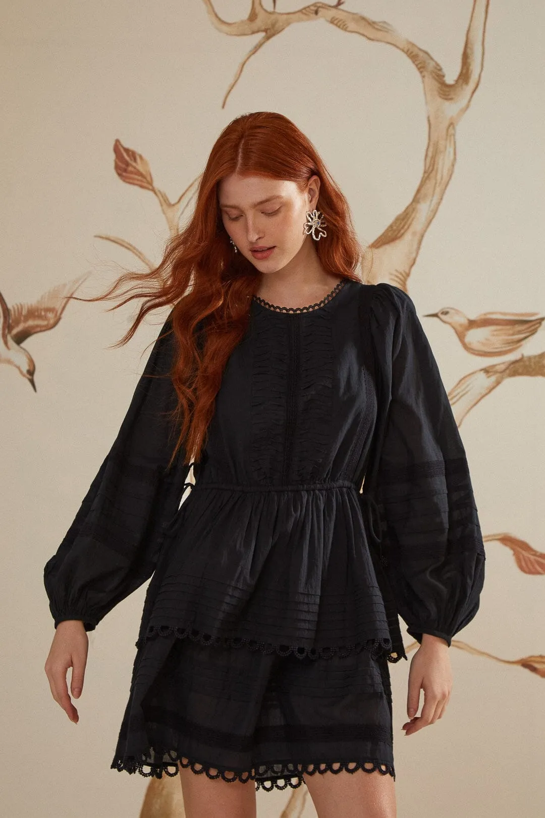 Late Glam Shine Bold Black Lace Long Sleeve Mini Dress