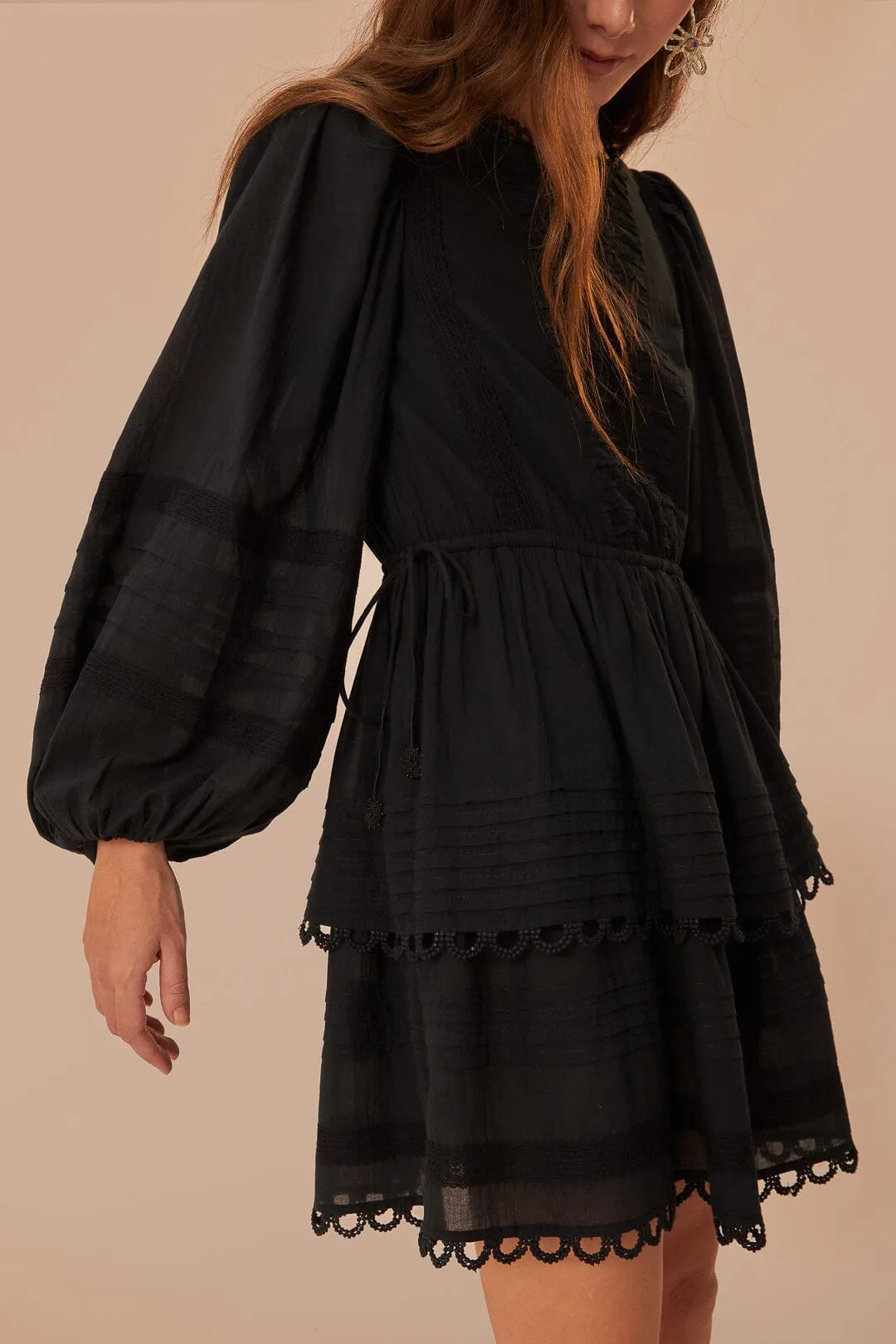 City Chic Black Lace Long Sleeve Mini Dress