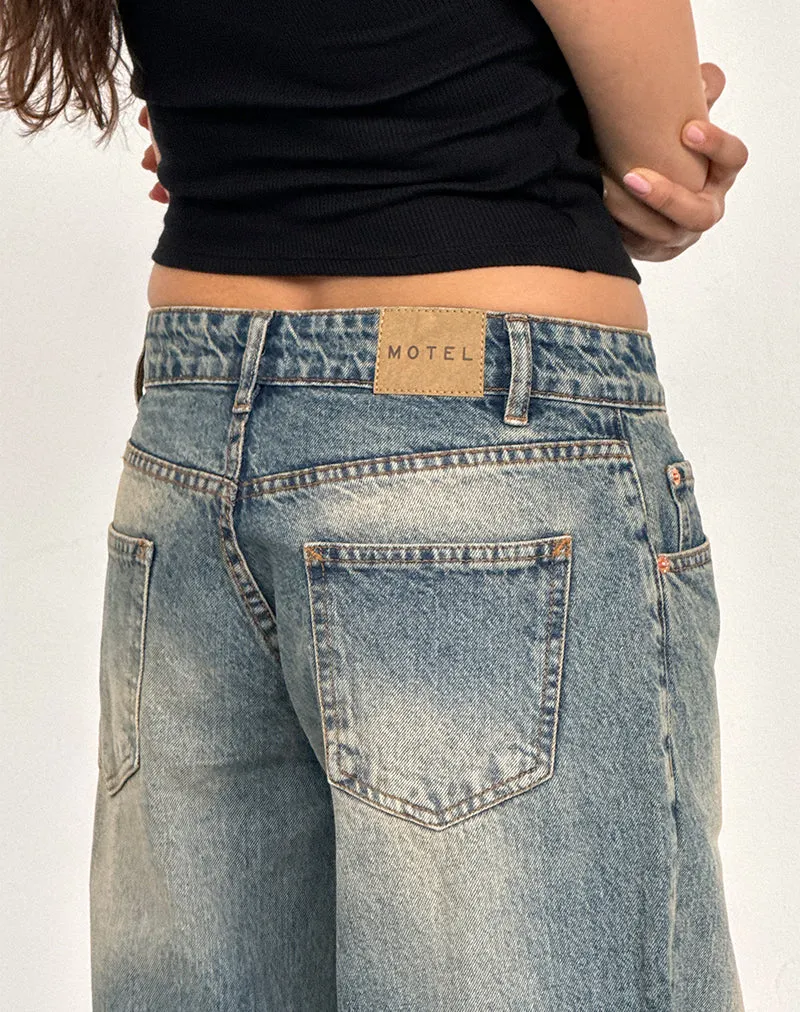 Roomy Extra Wide Low Rise Jeans in Dirty Blue StaticFree Lining FourWayStretchClothing