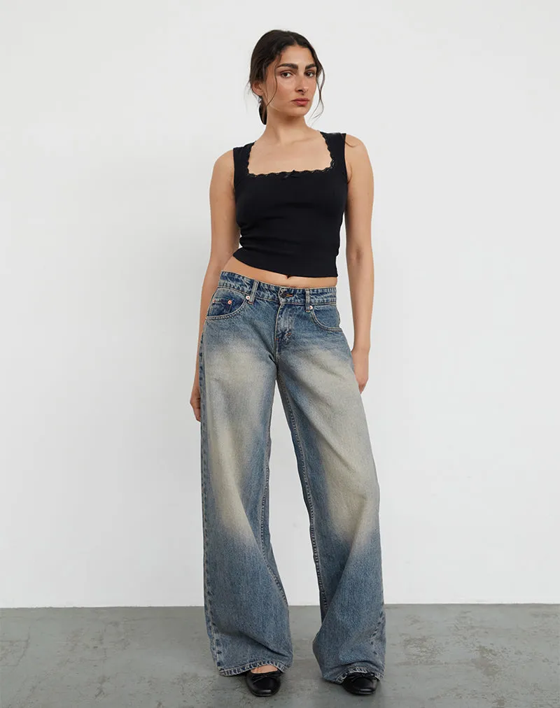 StaticResistantTextile Roomy Extra Wide Low Rise Jeans in Dirty Blue