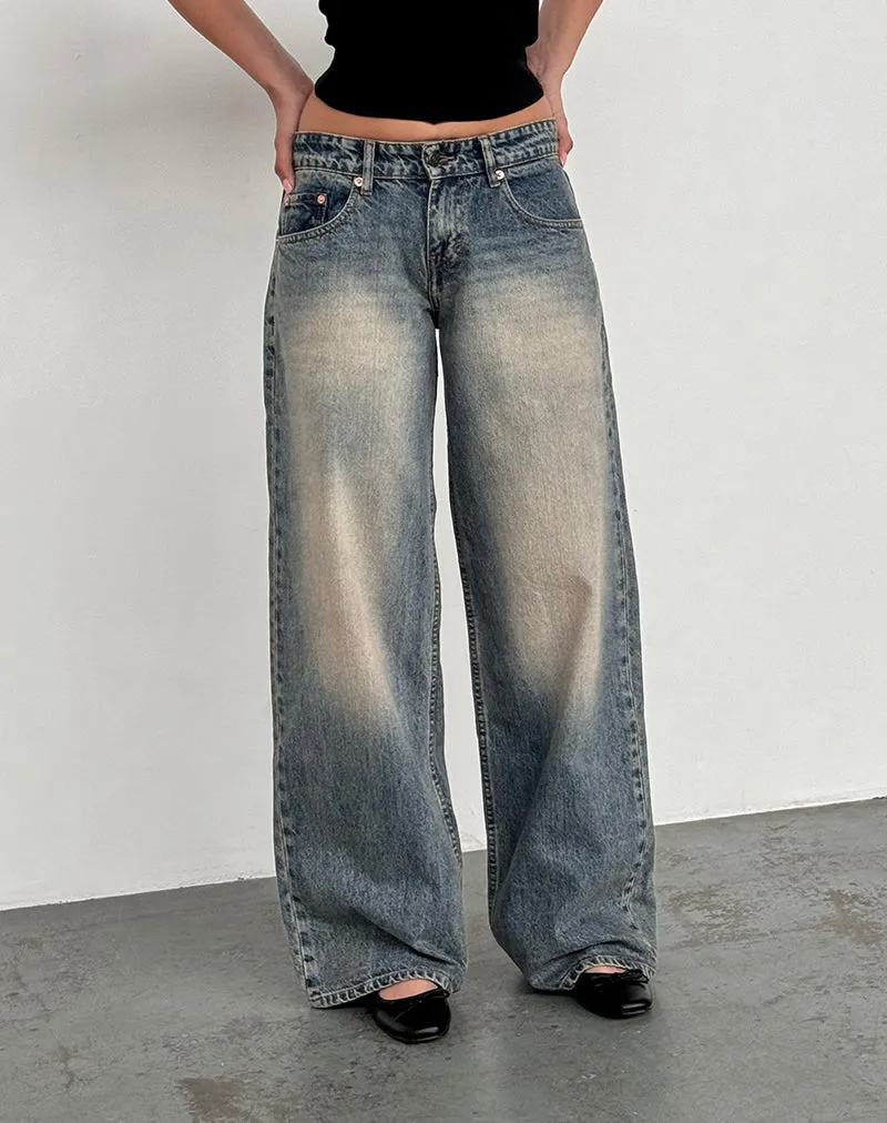 Roomy Extra Wide Low Rise Jeans in Dirty Blue Open Heart