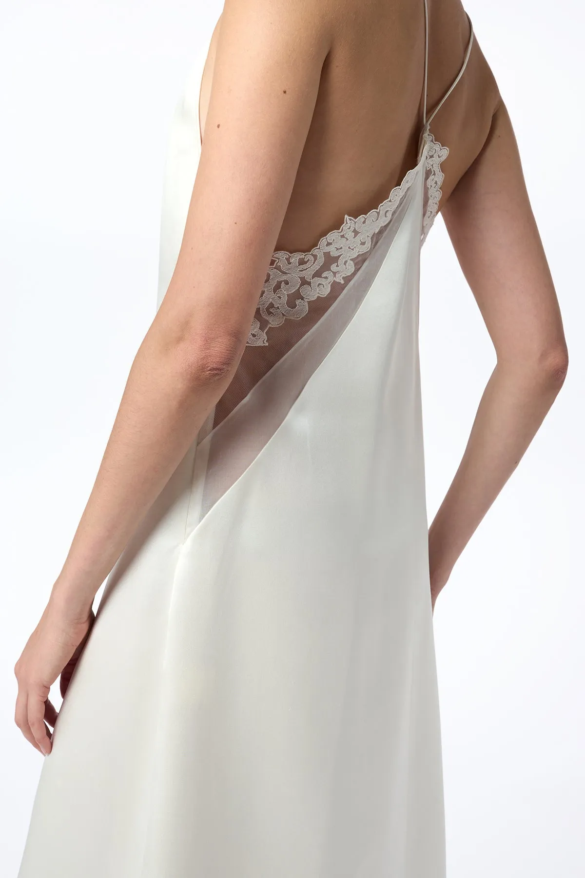 Reinforced Stitching Dinah Slip Midi Dress in Ivory Silk Satin