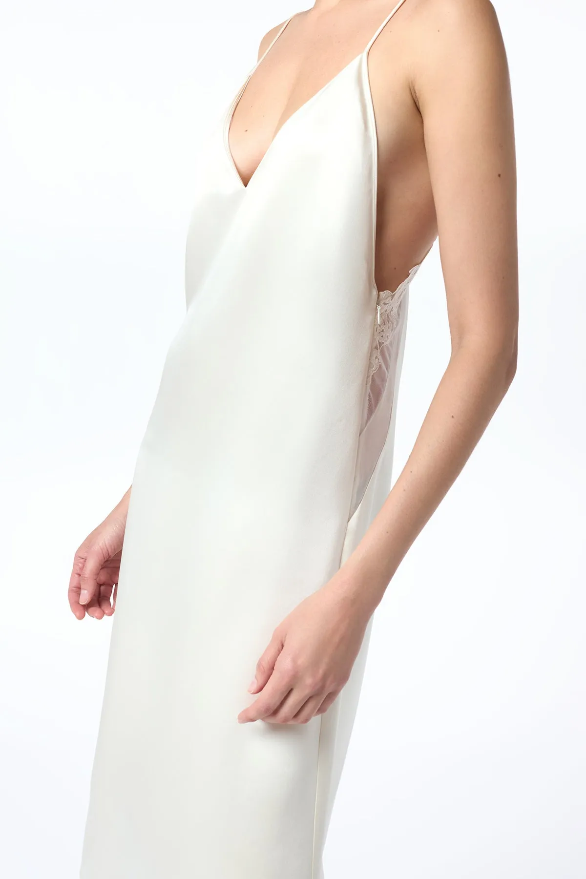 RecycledBlend Dinah Slip Midi Dress in Ivory Silk Satin