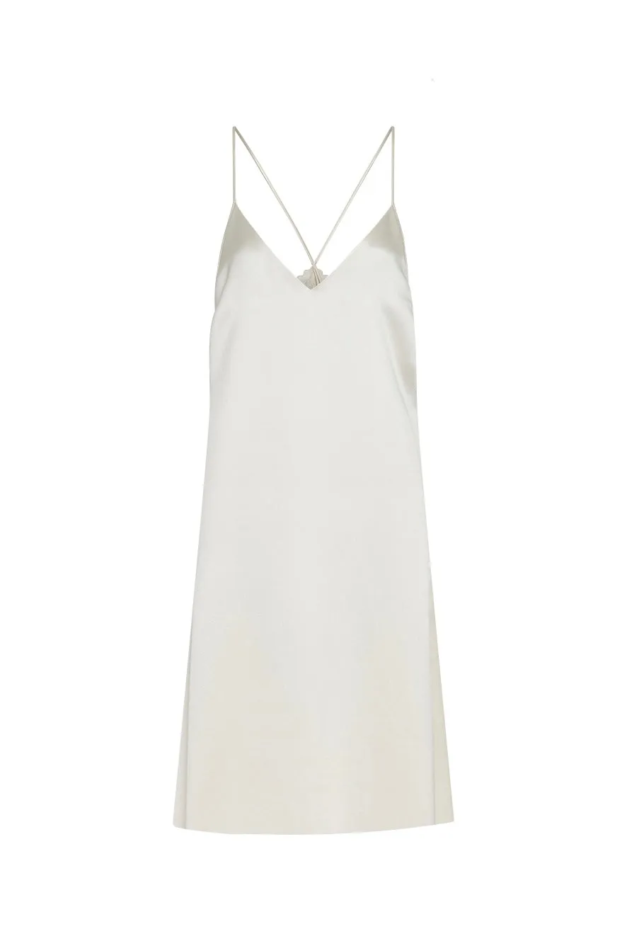 Ultraviolet Protection Fantasy Mood Dinah Slip Midi Dress in Ivory Silk Satin