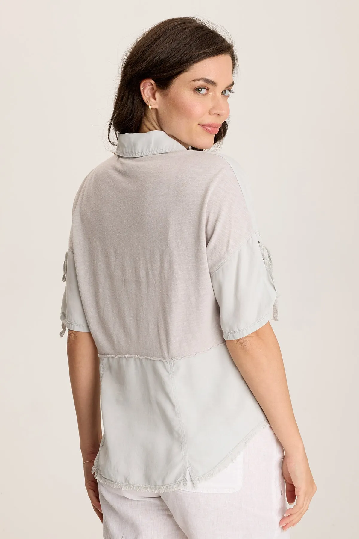 Vinton Twill Jersey Button-Up Collared Top EcoCertifiedTextile