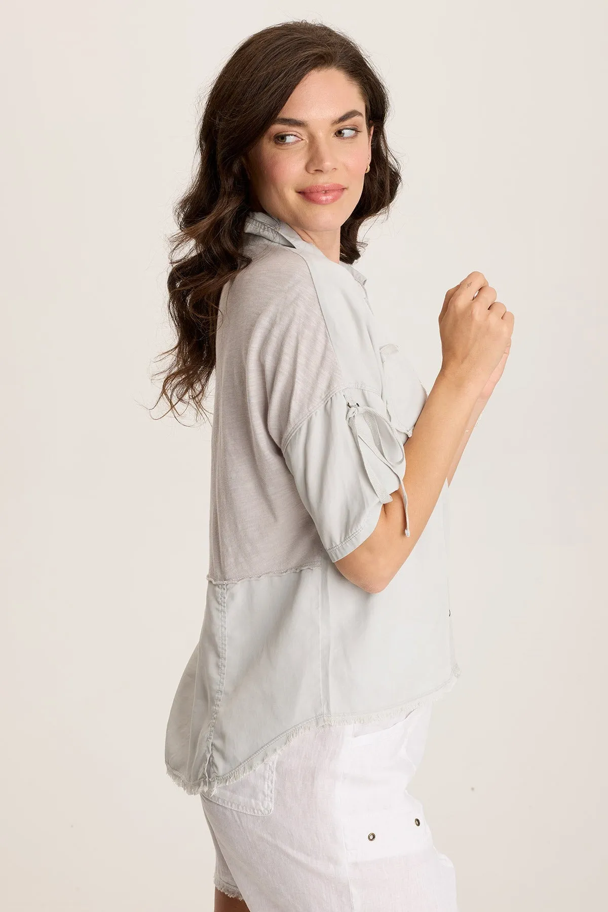 Comfort Fit Vinton Twill Jersey Button-Up Collared Top