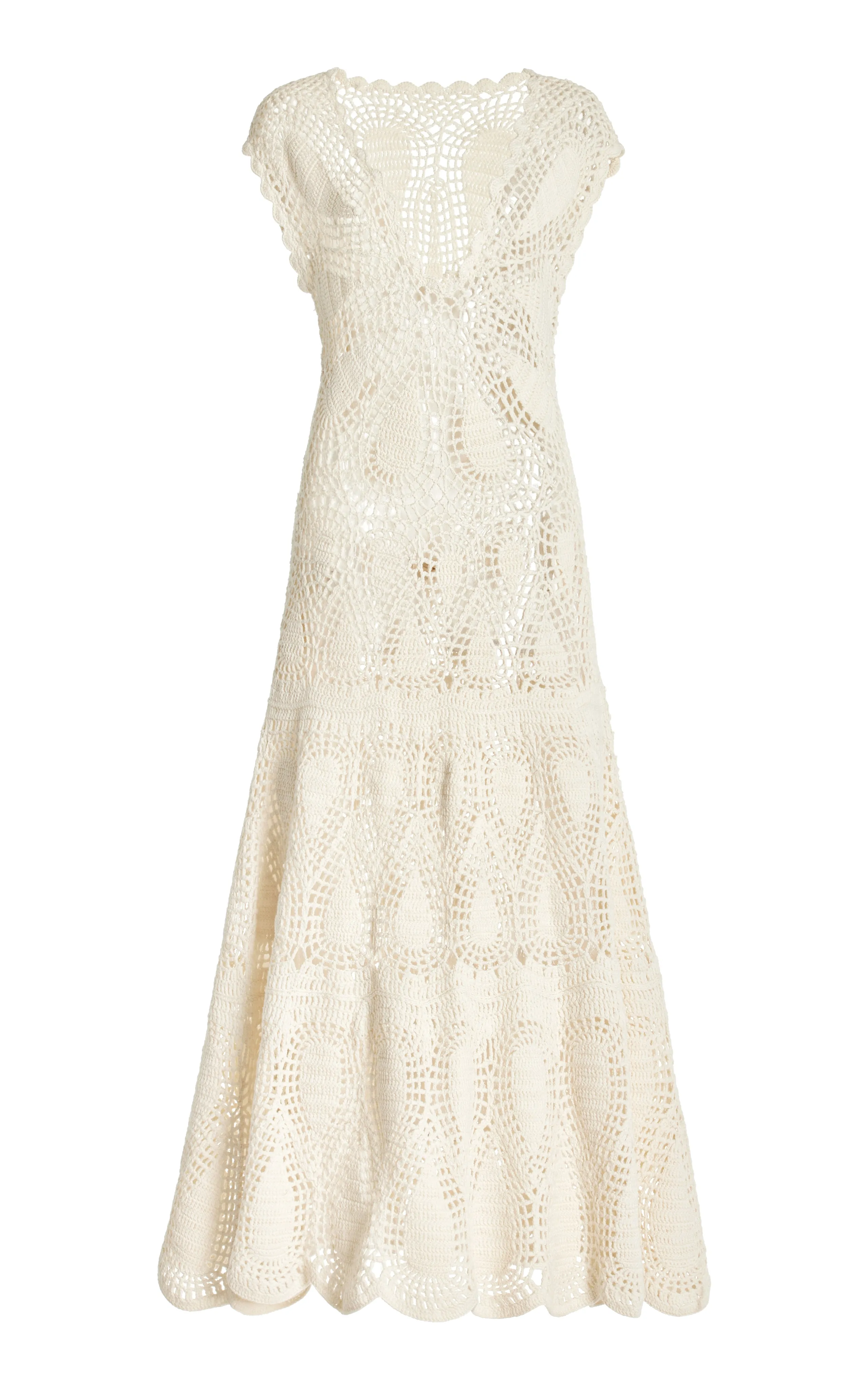 Waldman Crochet Maxi Dress in Ivory Wool Cashmere NonIrritatingSeams OdorResistant Fabric