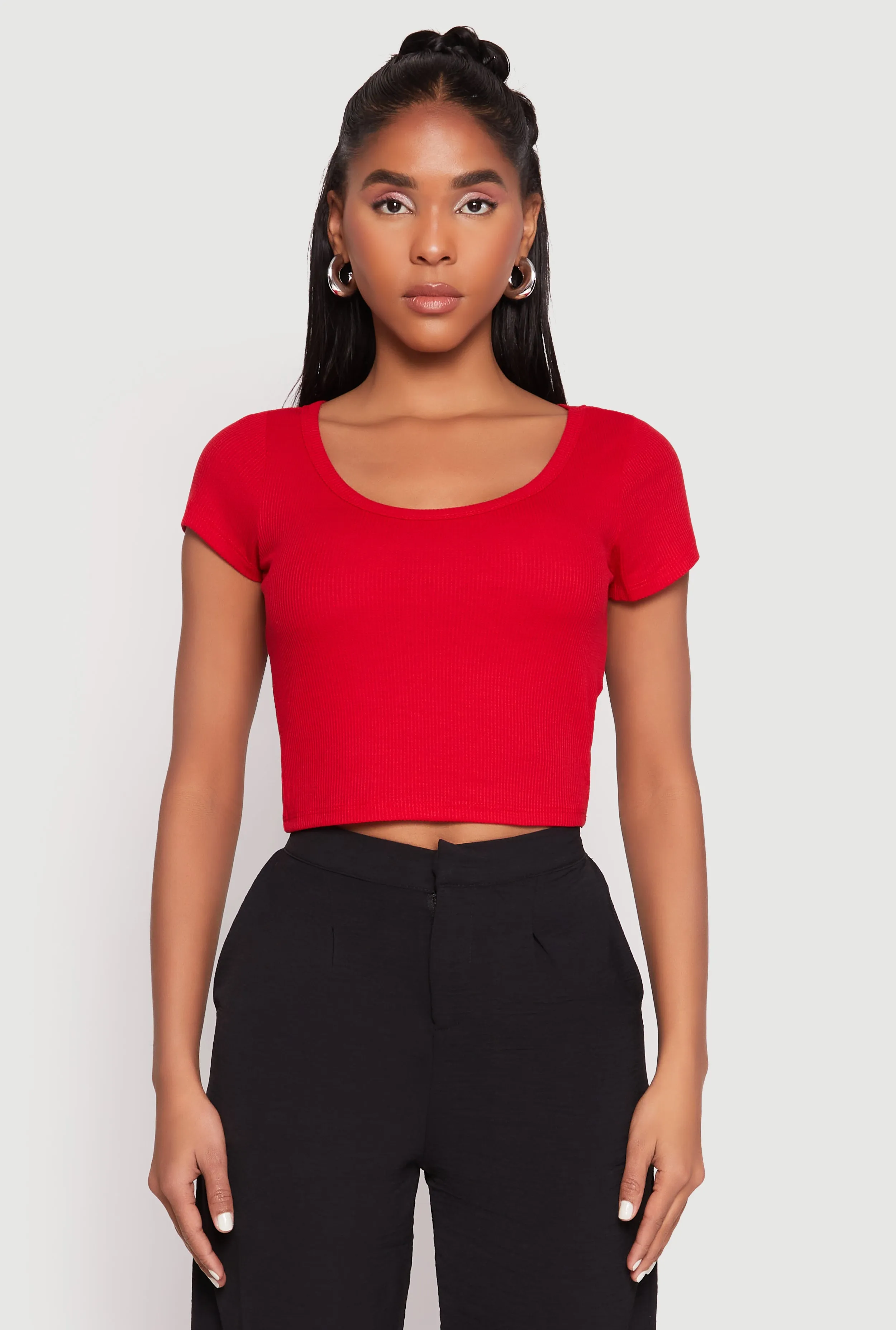 Soft Fabric Minimalist Aesthetic Waffle Knit Short Sleeve Crop Top
