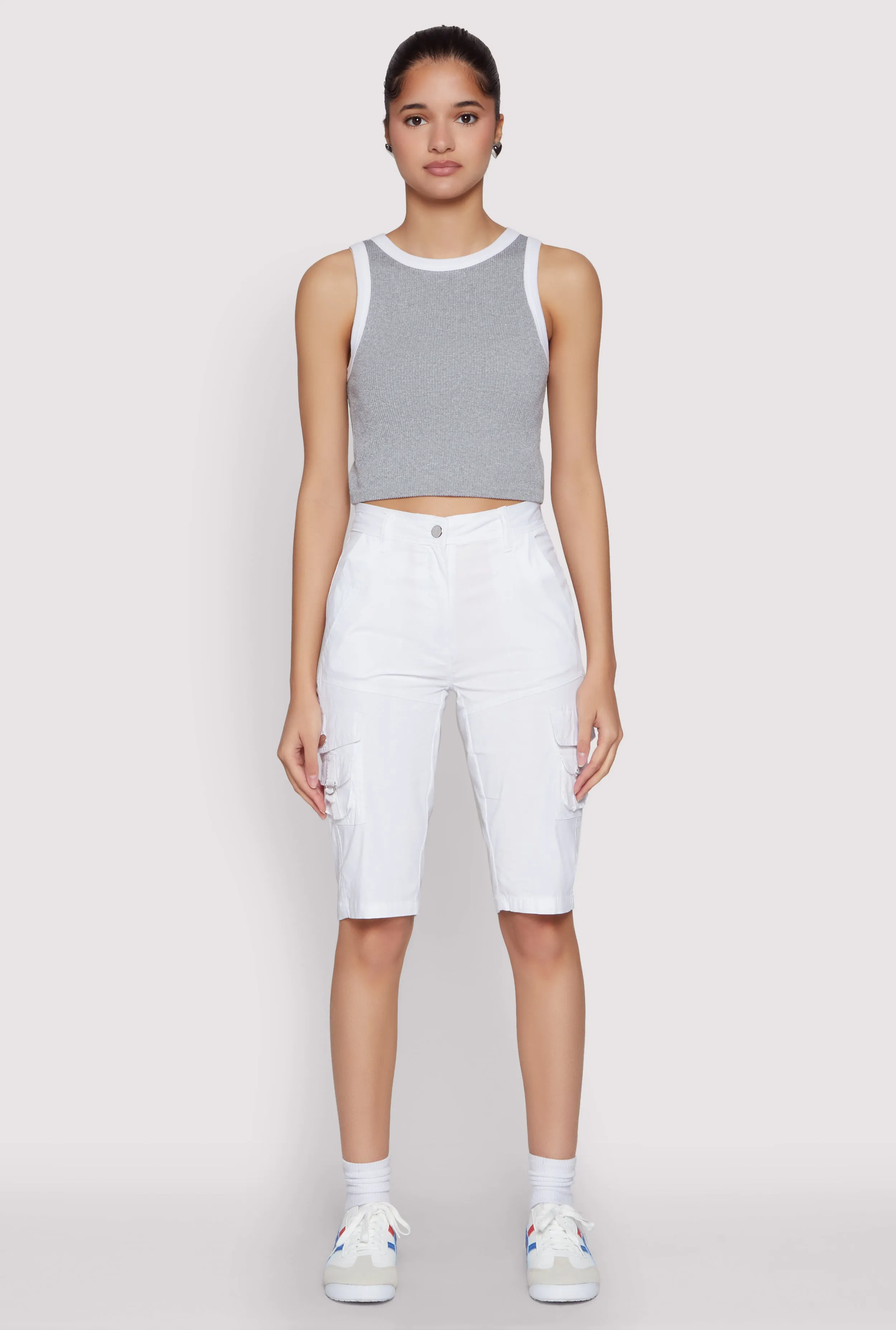 High Waisted Cargo Pocket Bermuda Shorts Casual Comfort Stay Cool Technology