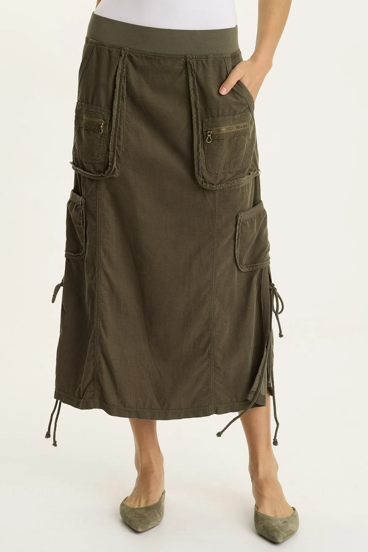 Love Core Mesh Glow Sisu Corduroy Adjustable Cargo Midi Skirt
