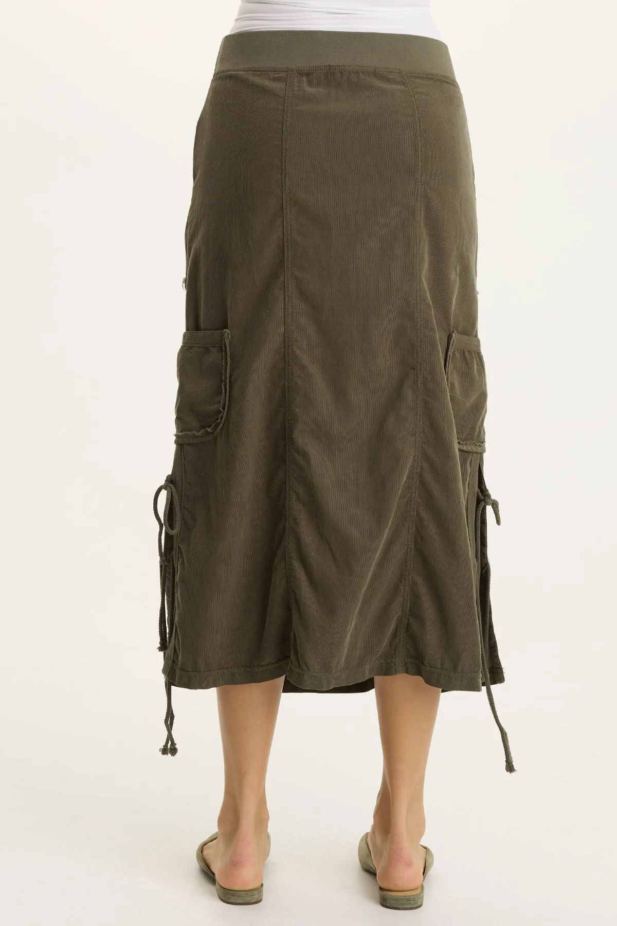MultiPocket Design Soft Jersey Sisu Corduroy Adjustable Cargo Midi Skirt