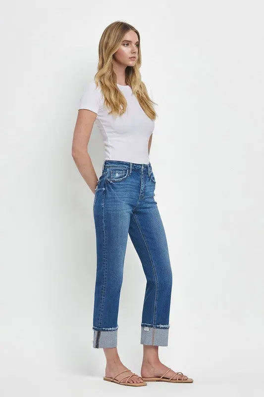 Vervet Daphne High Rise Cuffed Straight Durable Construction