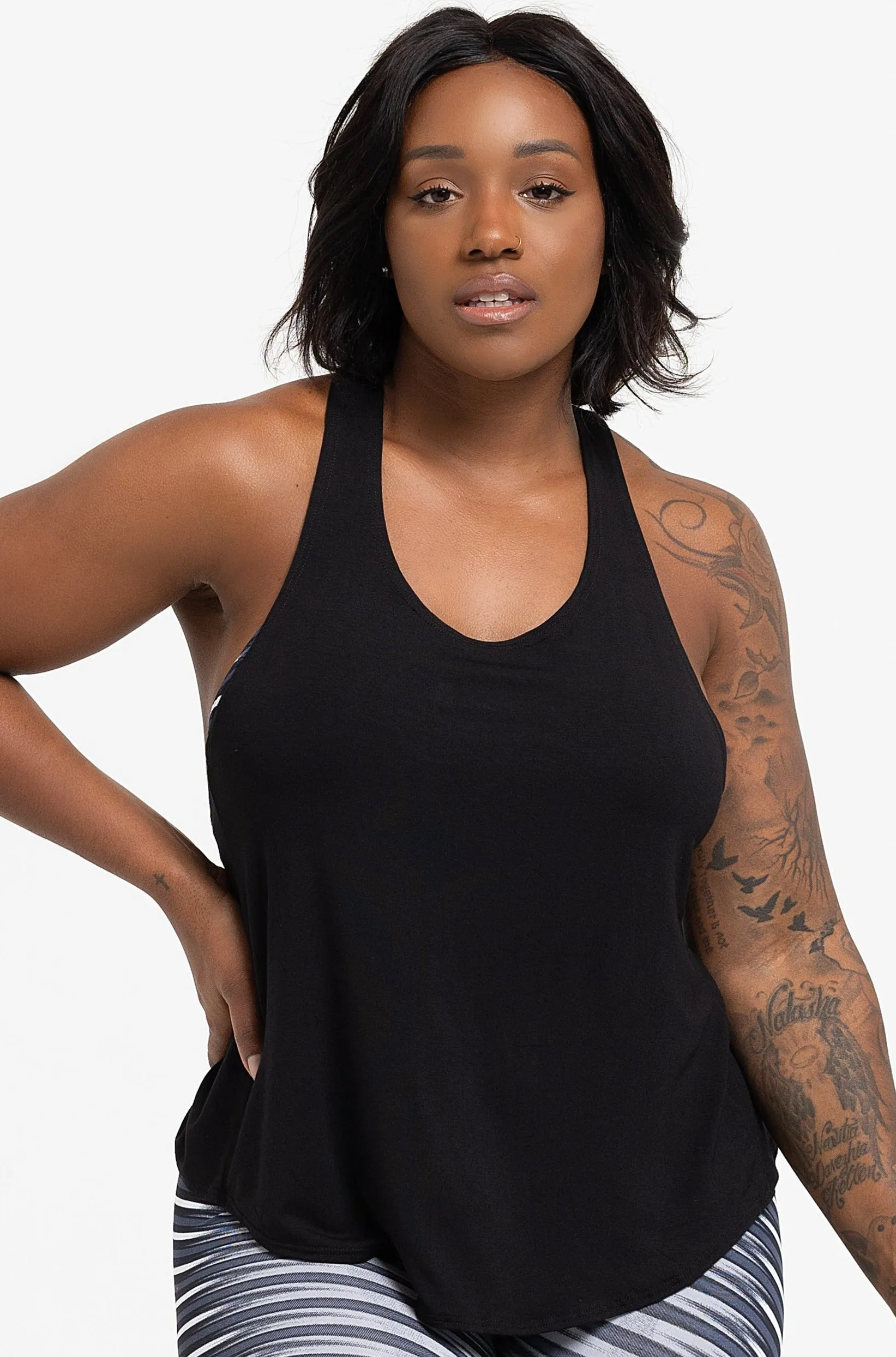 clean look Beauty Glow Black Petal Back Tank Top