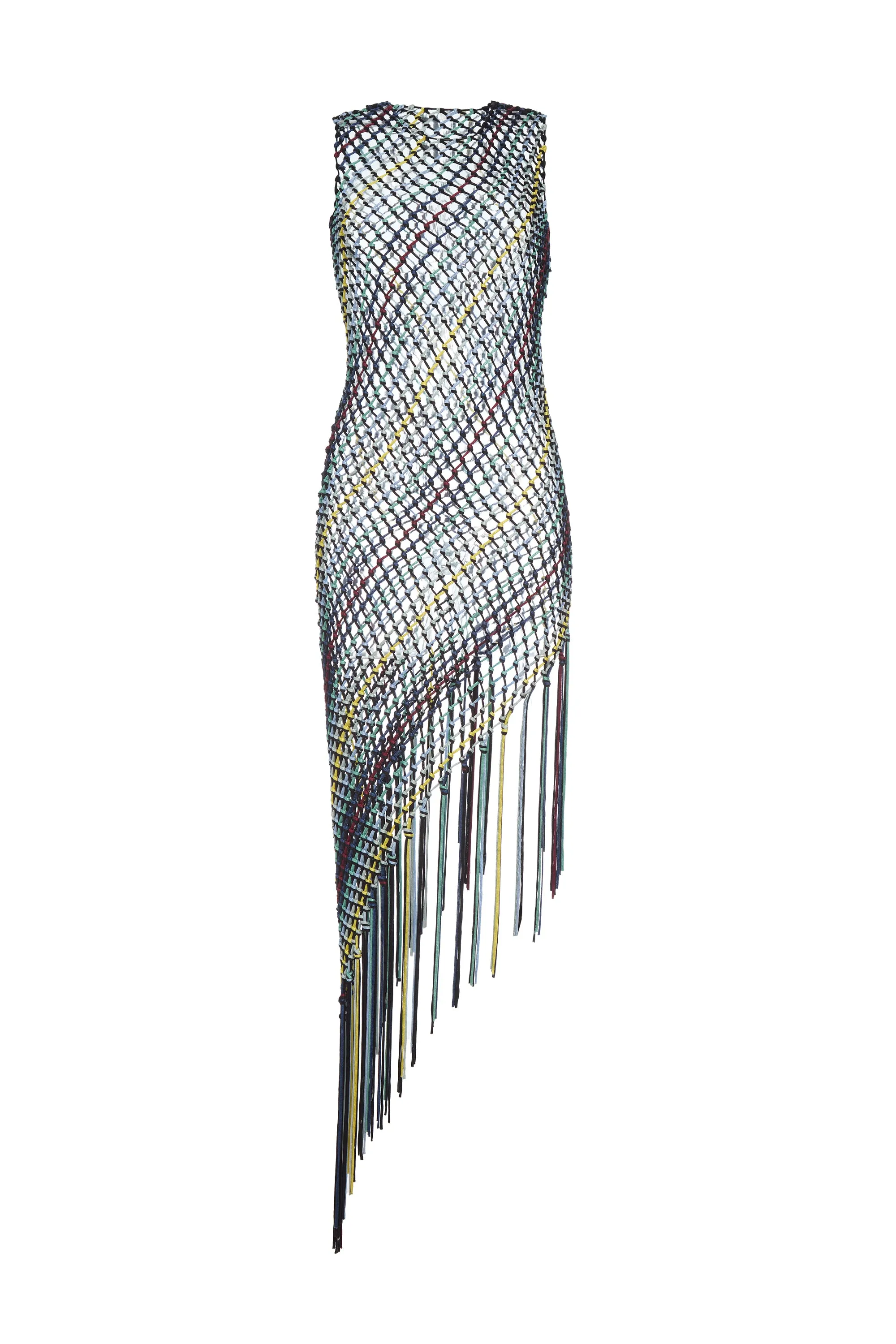 QuickDry Planet Care Nabia L Fringe Macrame Maxi Dress in Black Multi Silk