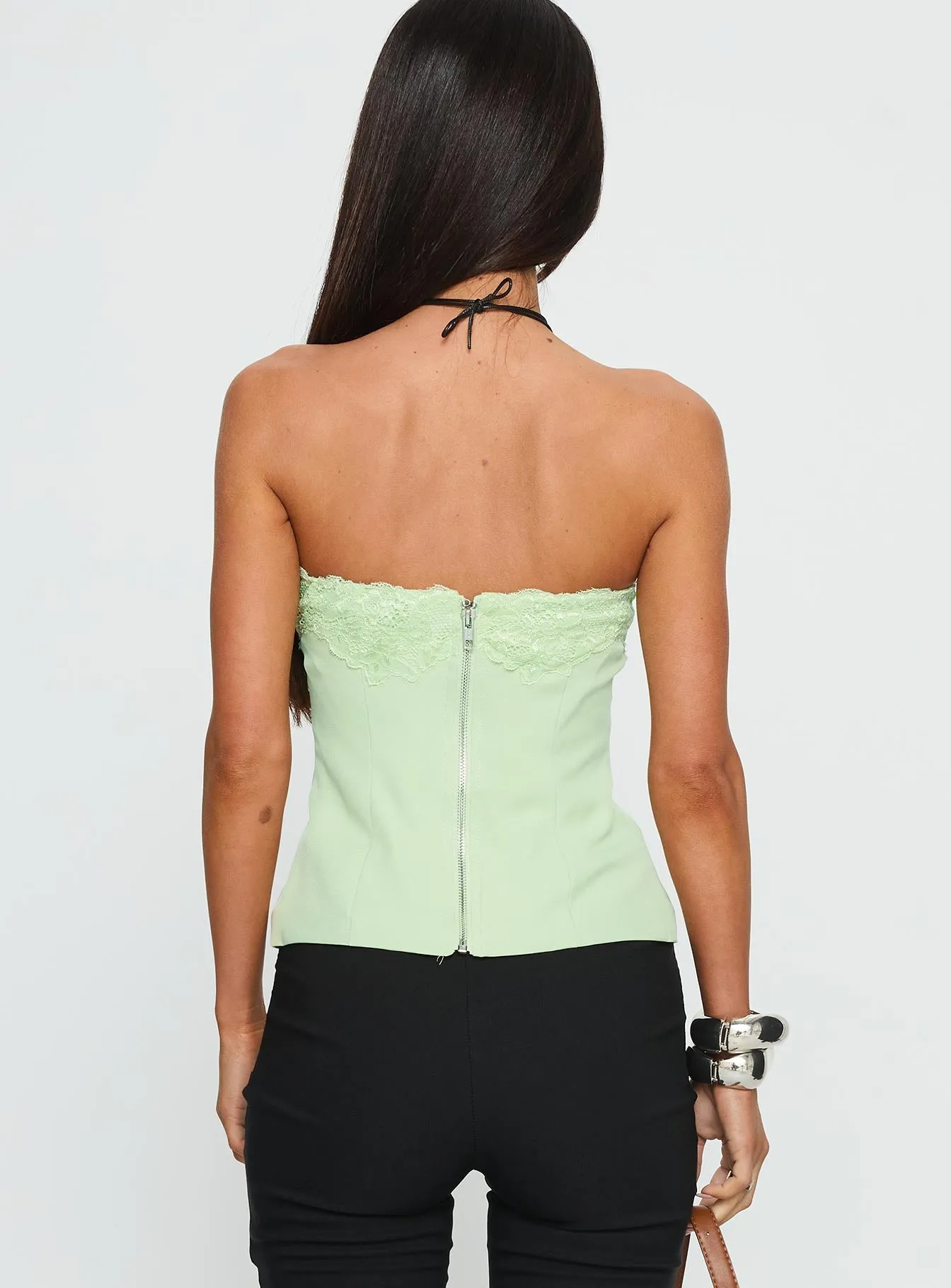 Ettore Lace Trim Strapless Top Sage BrushedInnerSurface