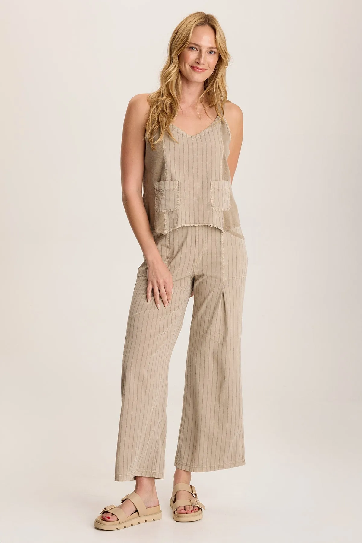 Ludora Linen Stripe Tank with Sharkbite Hem TemperatureControlTechnology