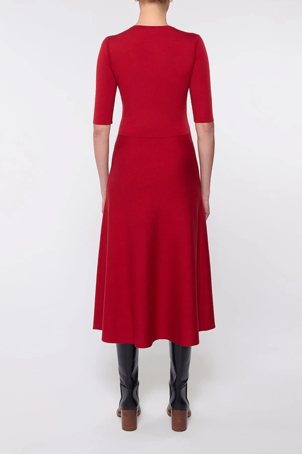 AdjustableHemline AntiStaticTechnology Seymore Knit Midi Dress in Scarlet Red Merino Wool Cashmere