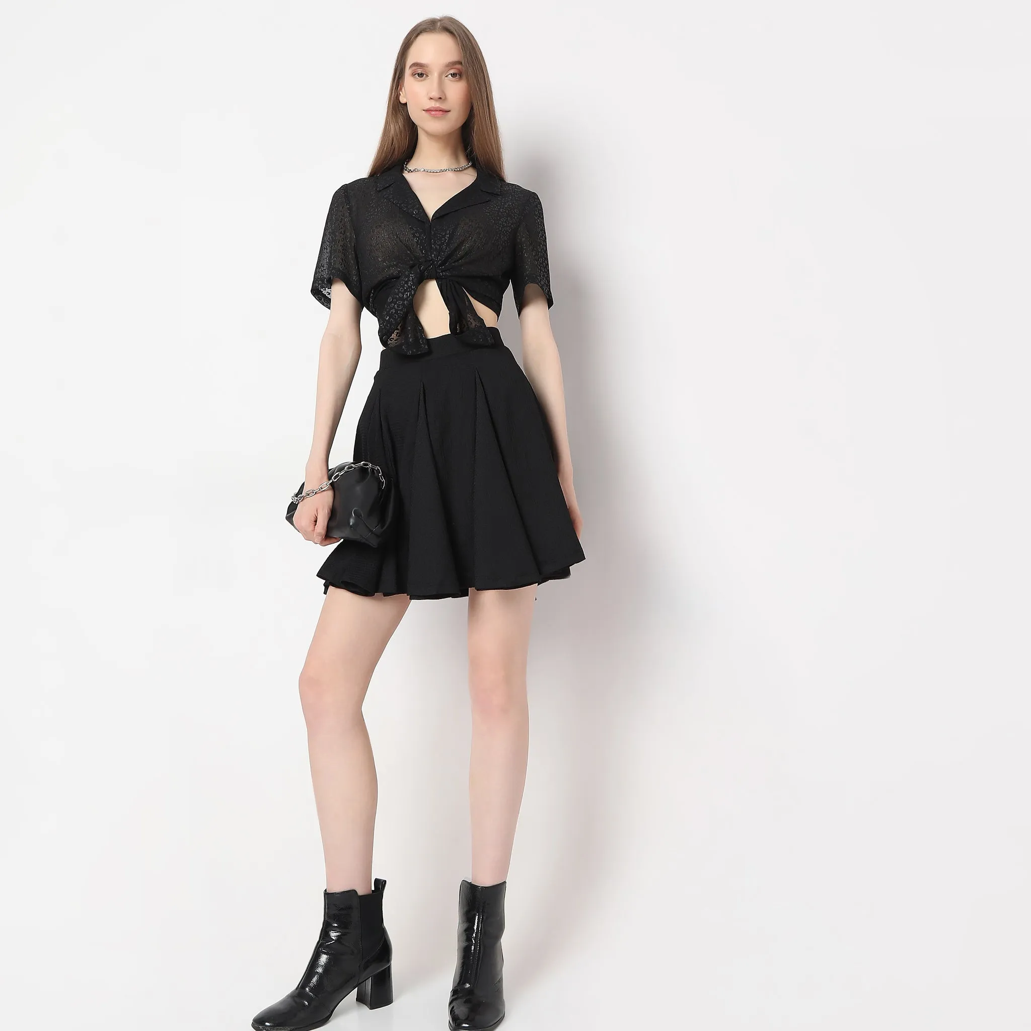 ElasticWaistband Flare Fit Short Length Skirt