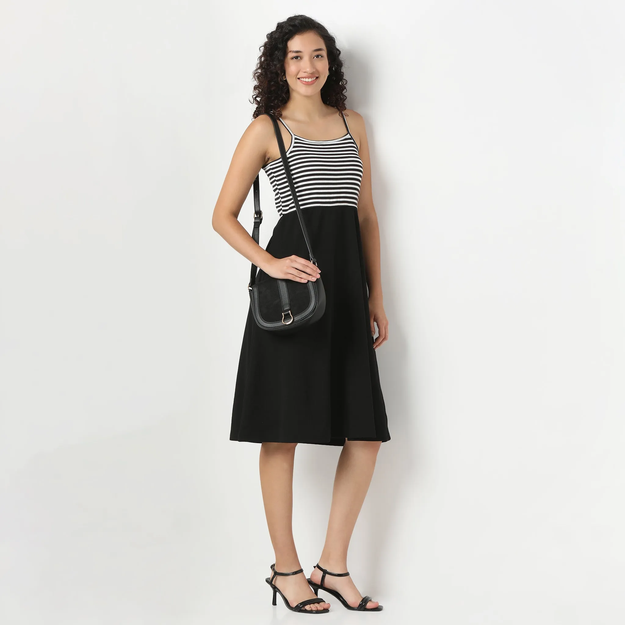 Stretchable Material Betty Flared Sleeveless Solid Dress