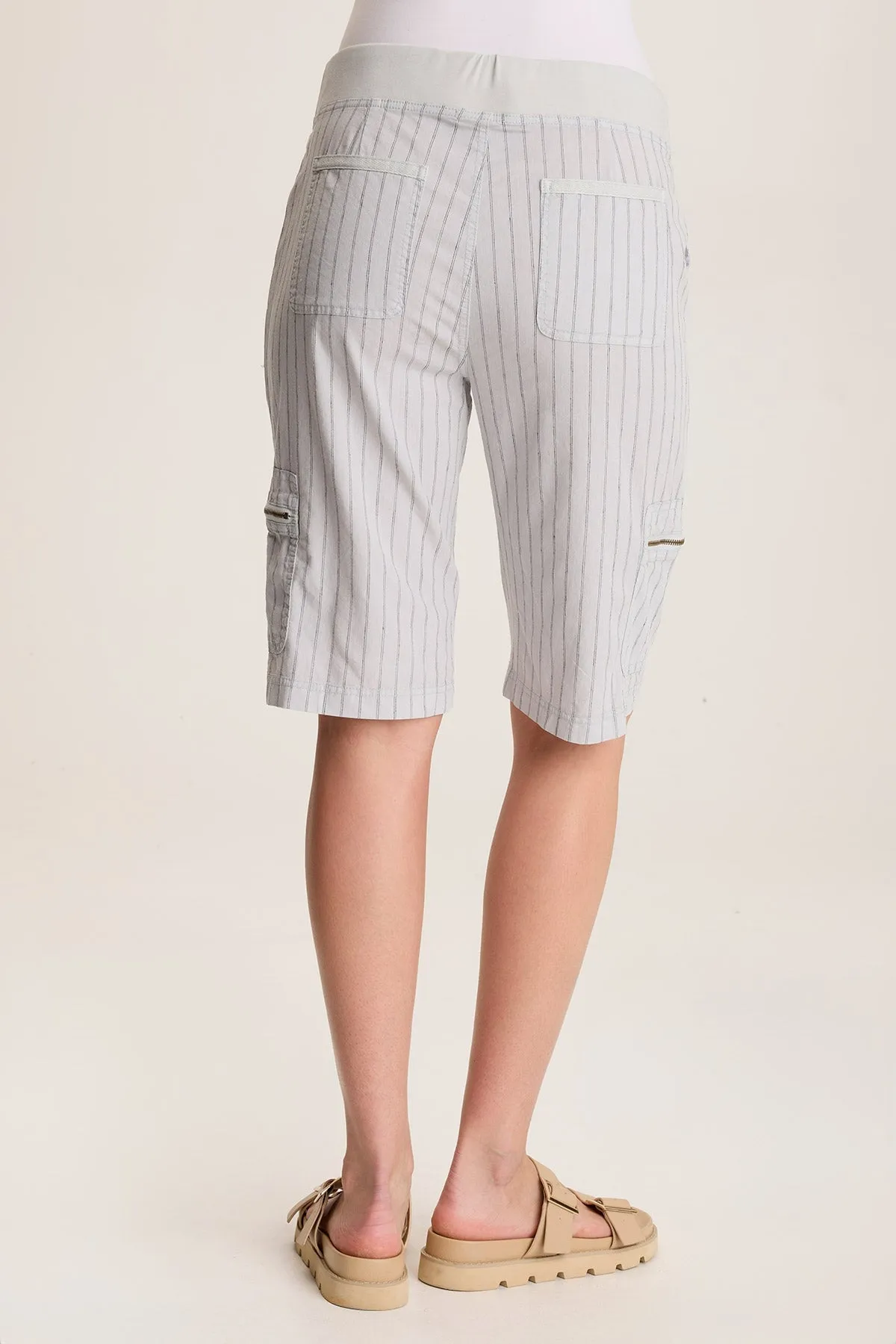 Favian Bermuda Linen Pinstripe Shorts with Cargo Pockets SnagFree Surface