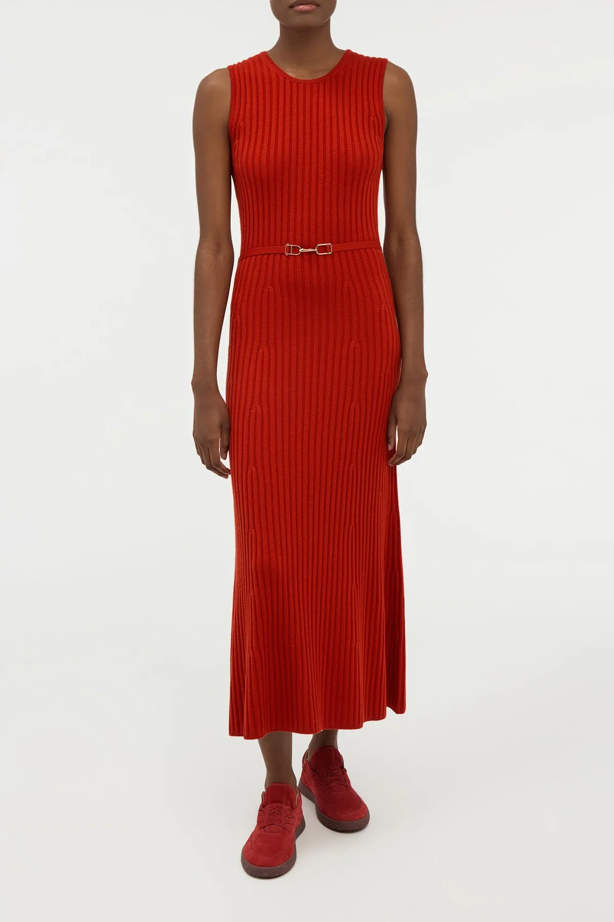 NonBindingEdges ZeroRestrictionMobility Meier Knit Midi Dress in Antelope Orange Merino Wool Cashmere