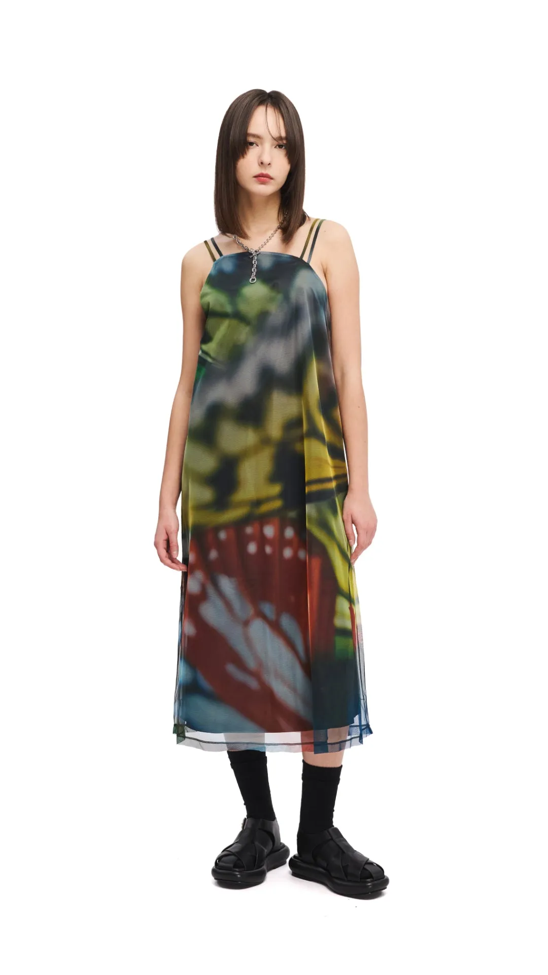 Regular Fit Tight Net INITIAL X Mika Ninagawa Mesh Dress