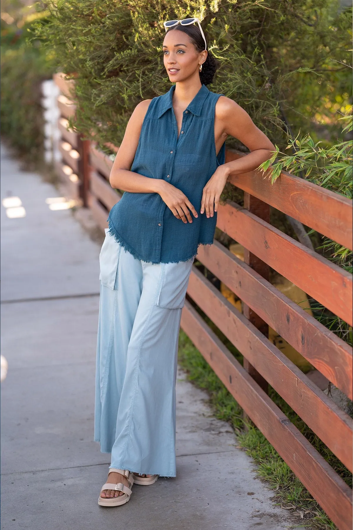 Otto Gauze Button-Up Tank Sequin Glow