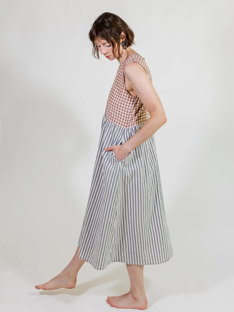 Lilah Dress - Gingham Stripe Mix Green Soul