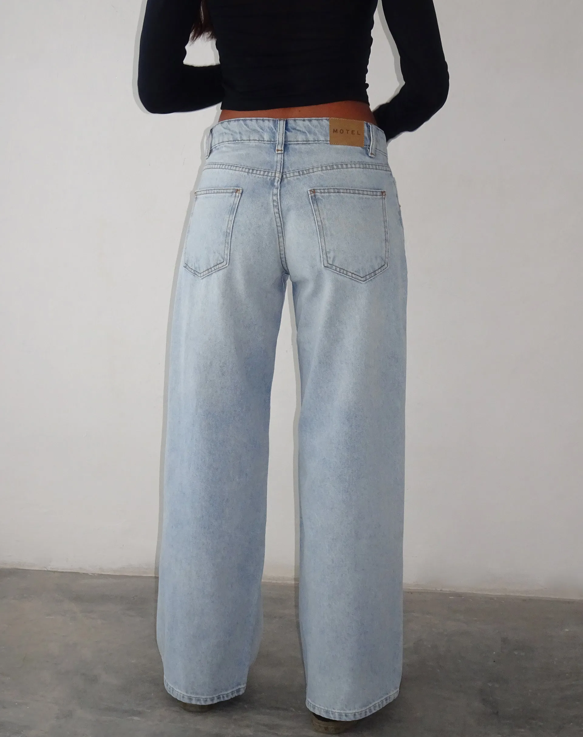 AdjustableStraps Roomy Extra Wide Low Rise Jeans in Extreme Light Blue Wash