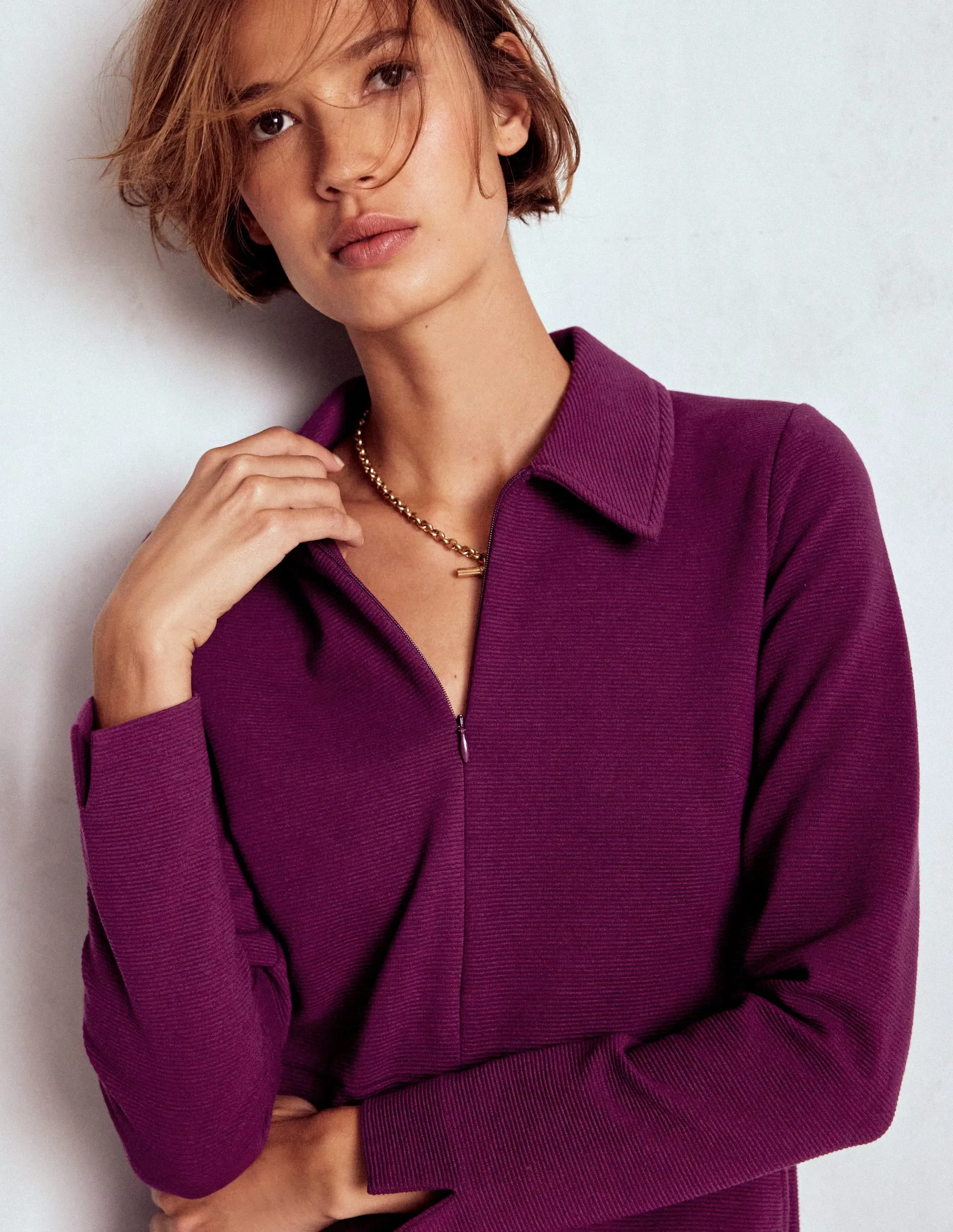 Cam Zip-up Ottoman Dress-Plum Jam City Mode