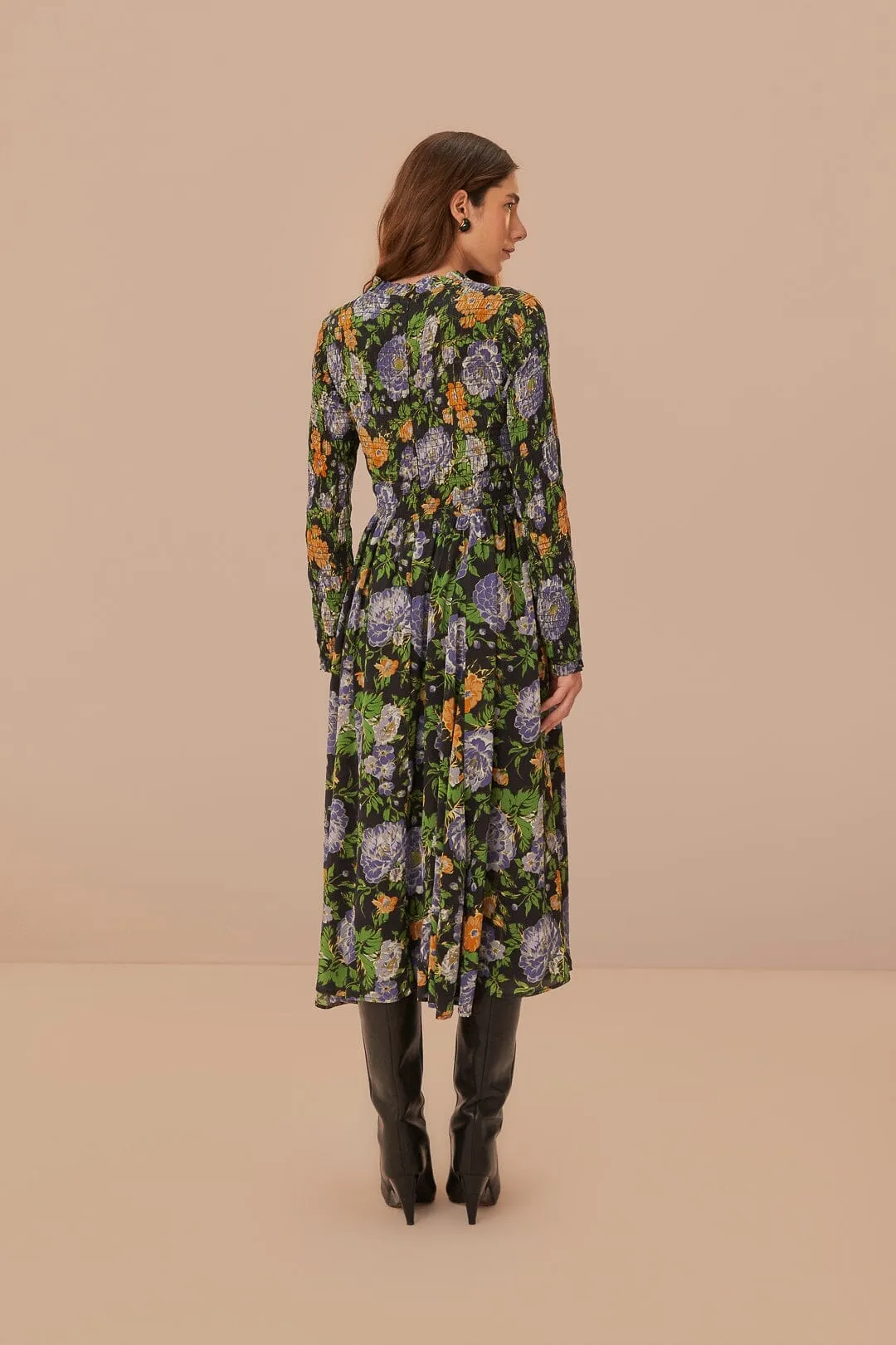 Star Rise Friend Wedding Black Capri Floral Midi Dress Long Sleeve