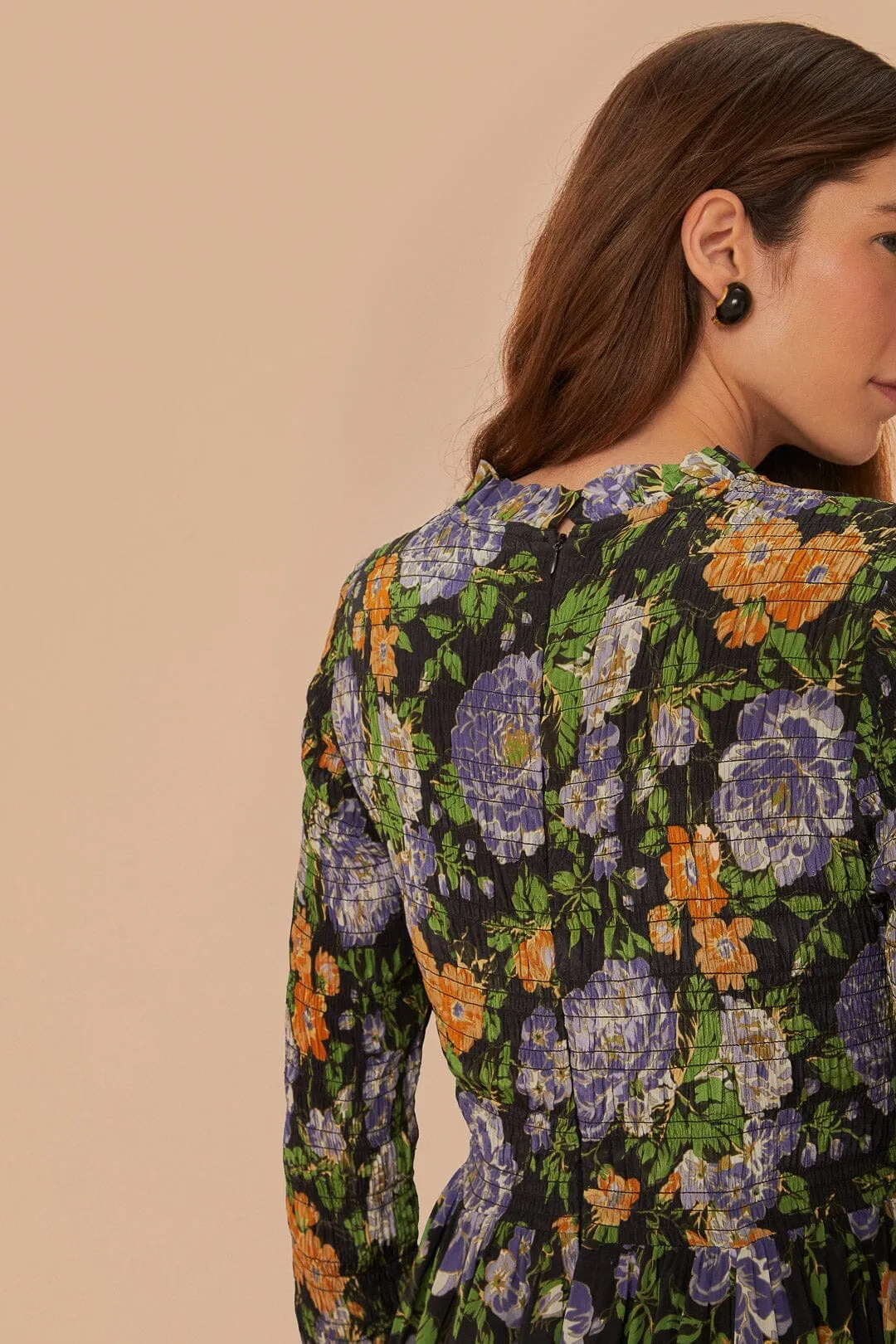Fun and flirty dress Black Capri Floral Midi Dress Long Sleeve