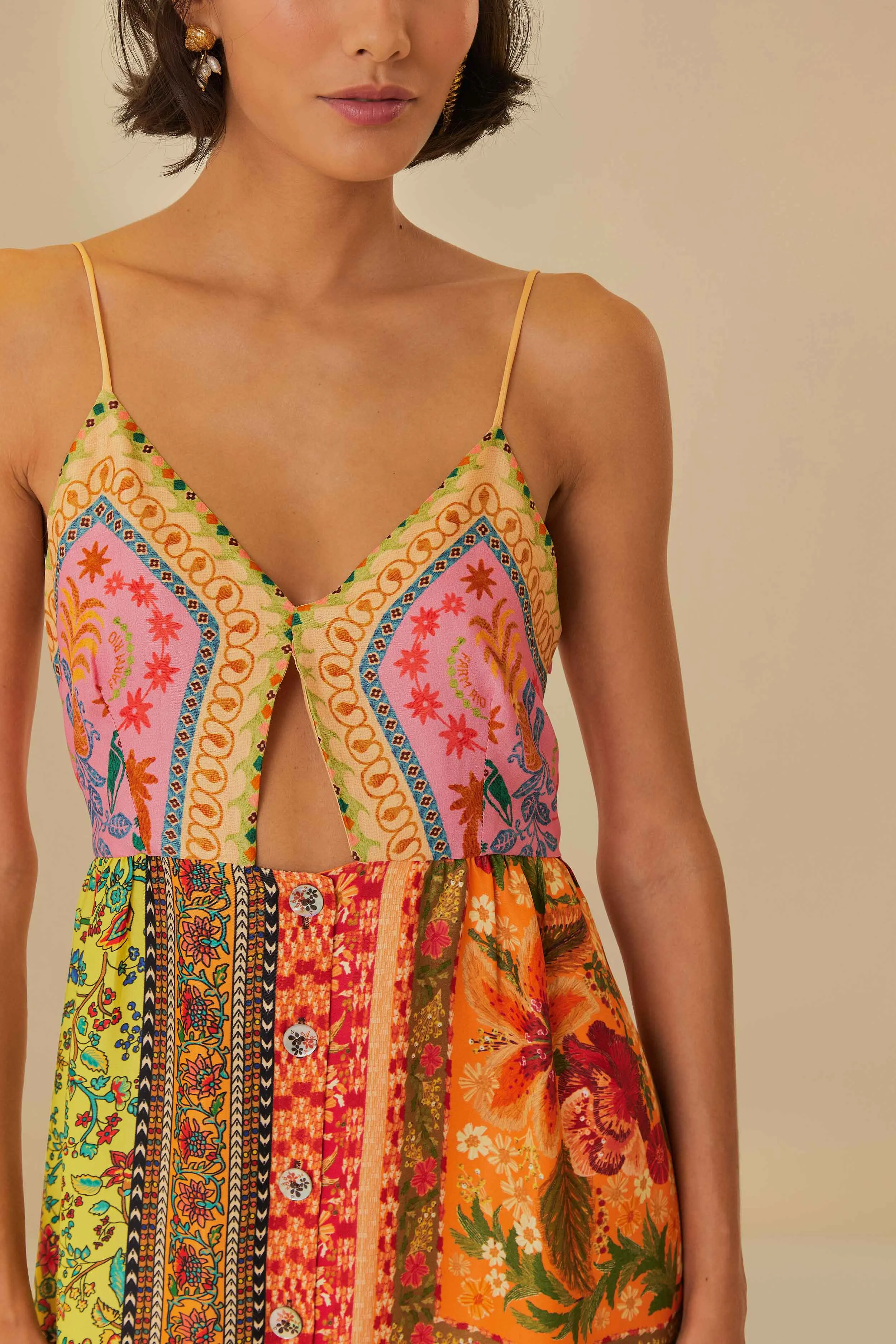 Multicolor Mixed Scarves Lenzing? Ecovero? Viscose Midi Dress Desk To Dinner Flattering Cut