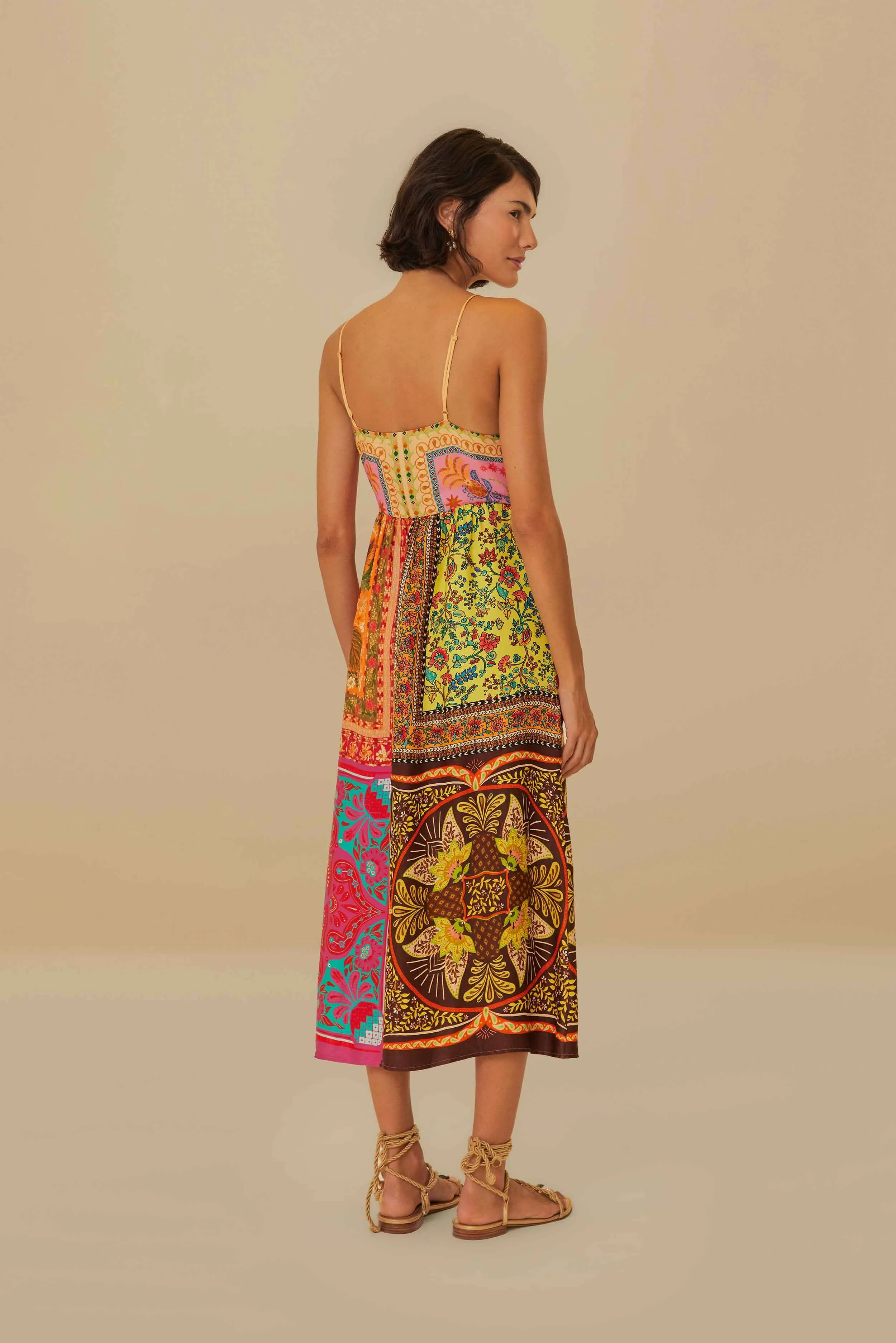 Multicolor Mixed Scarves Lenzing? Ecovero? Viscose Midi Dress Modern feminine style