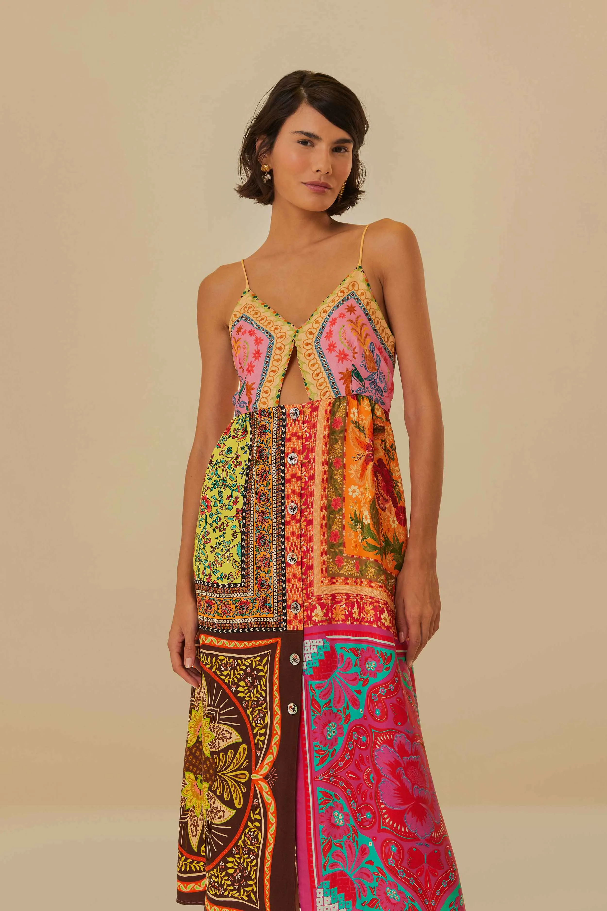 Multicolor Mixed Scarves Lenzing? Ecovero? Viscose Midi Dress Versatile Wear