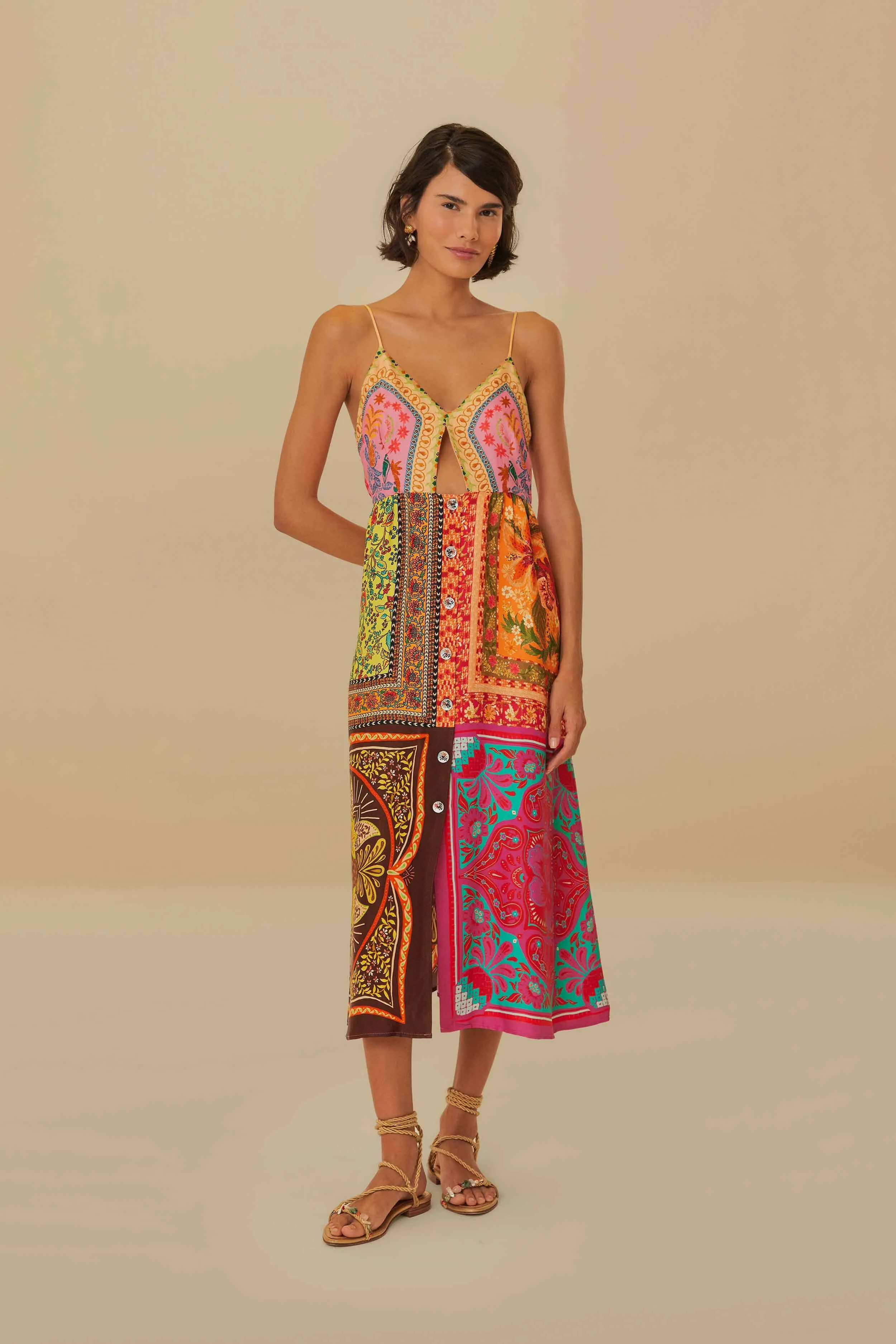 Multicolor Mixed Scarves Lenzing? Ecovero? Viscose Midi Dress Stage Grace