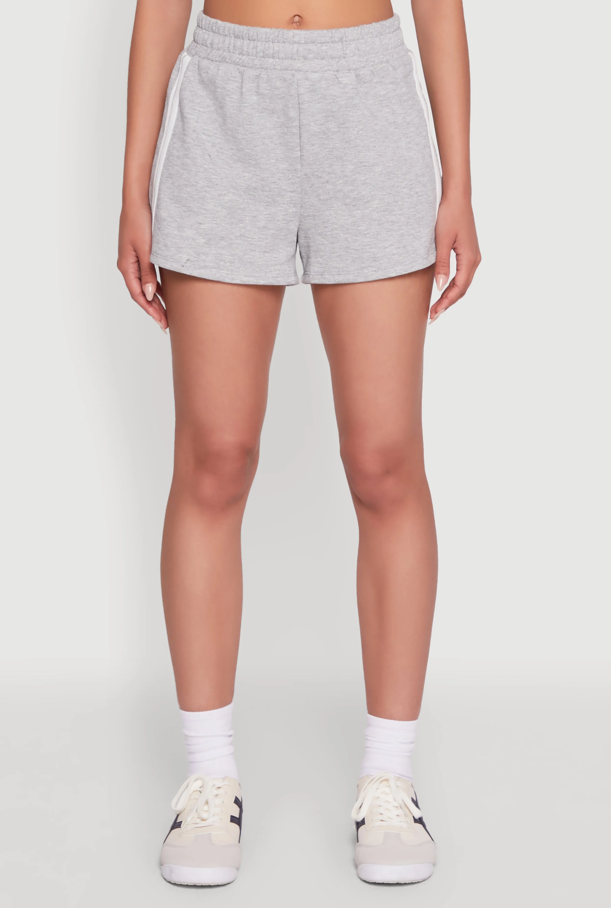 Reinforced Seams Flex Foam Insert Iris High Waisted Varsity Stripe Fleece Shorts