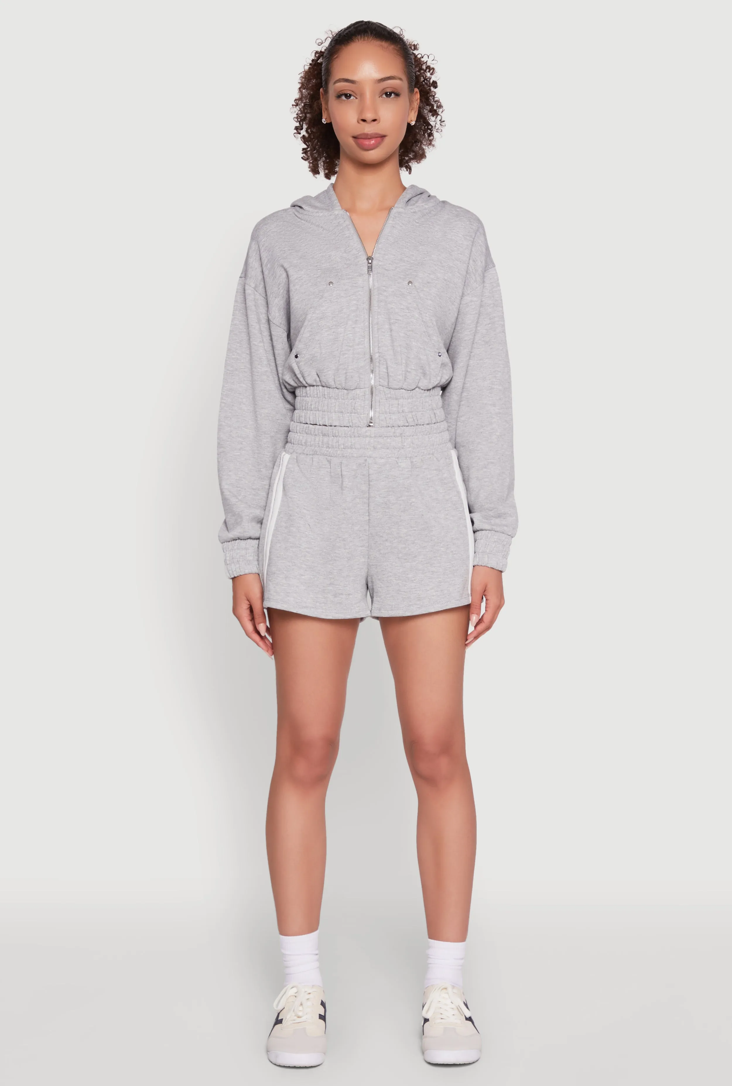Iris High Waisted Varsity Stripe Fleece Shorts Neat Look