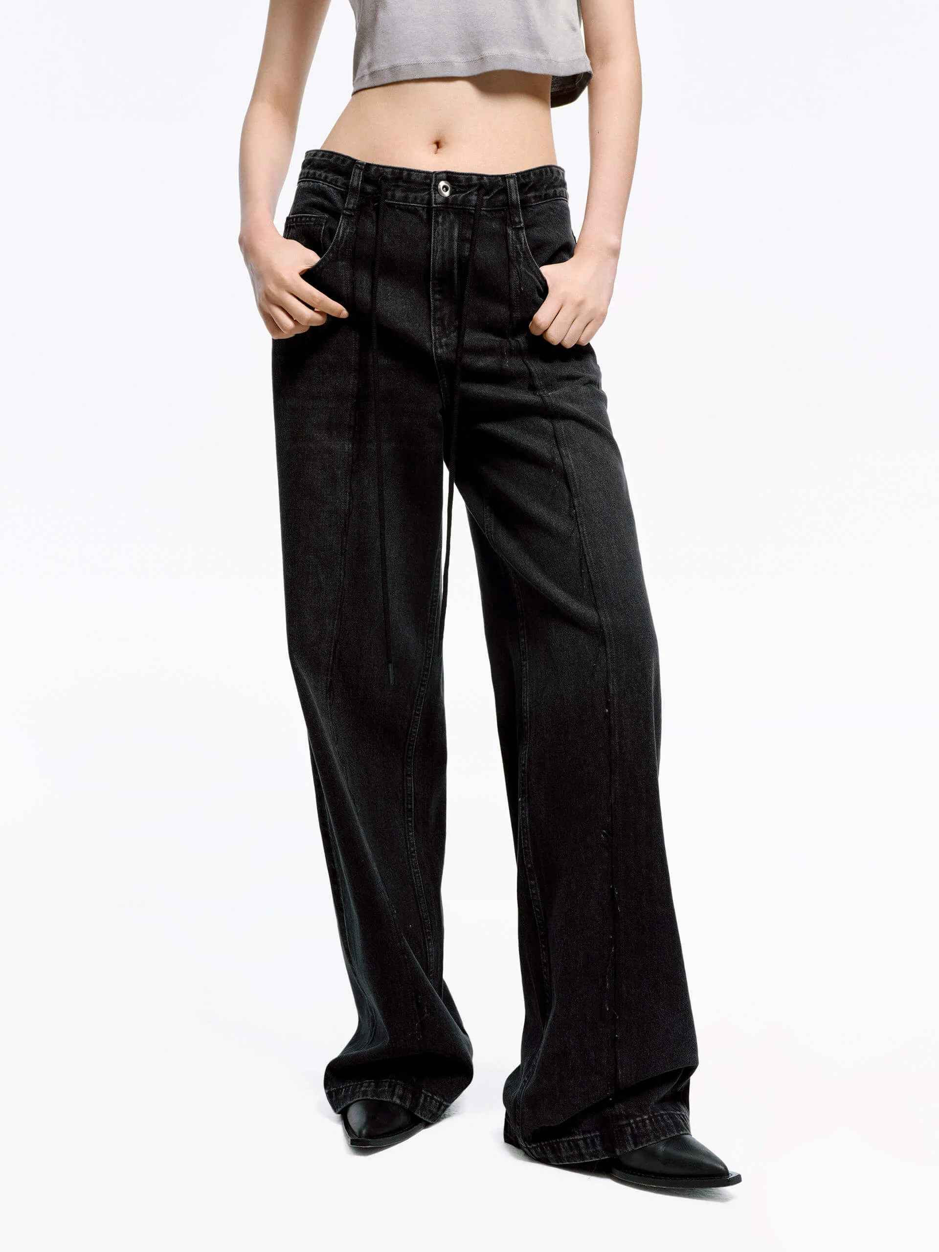 Stylish Adult Fashion Seams Detail Cotton Jeans