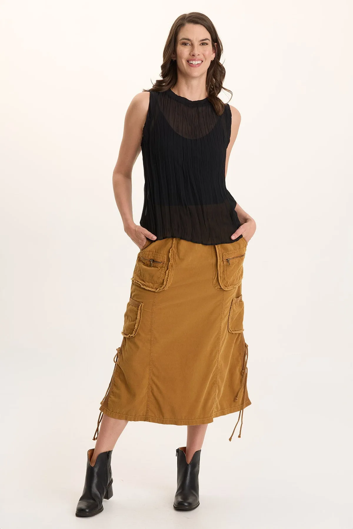 Idonia Crinkle Pleat Semi-Sheer Tank TaglessNeckline