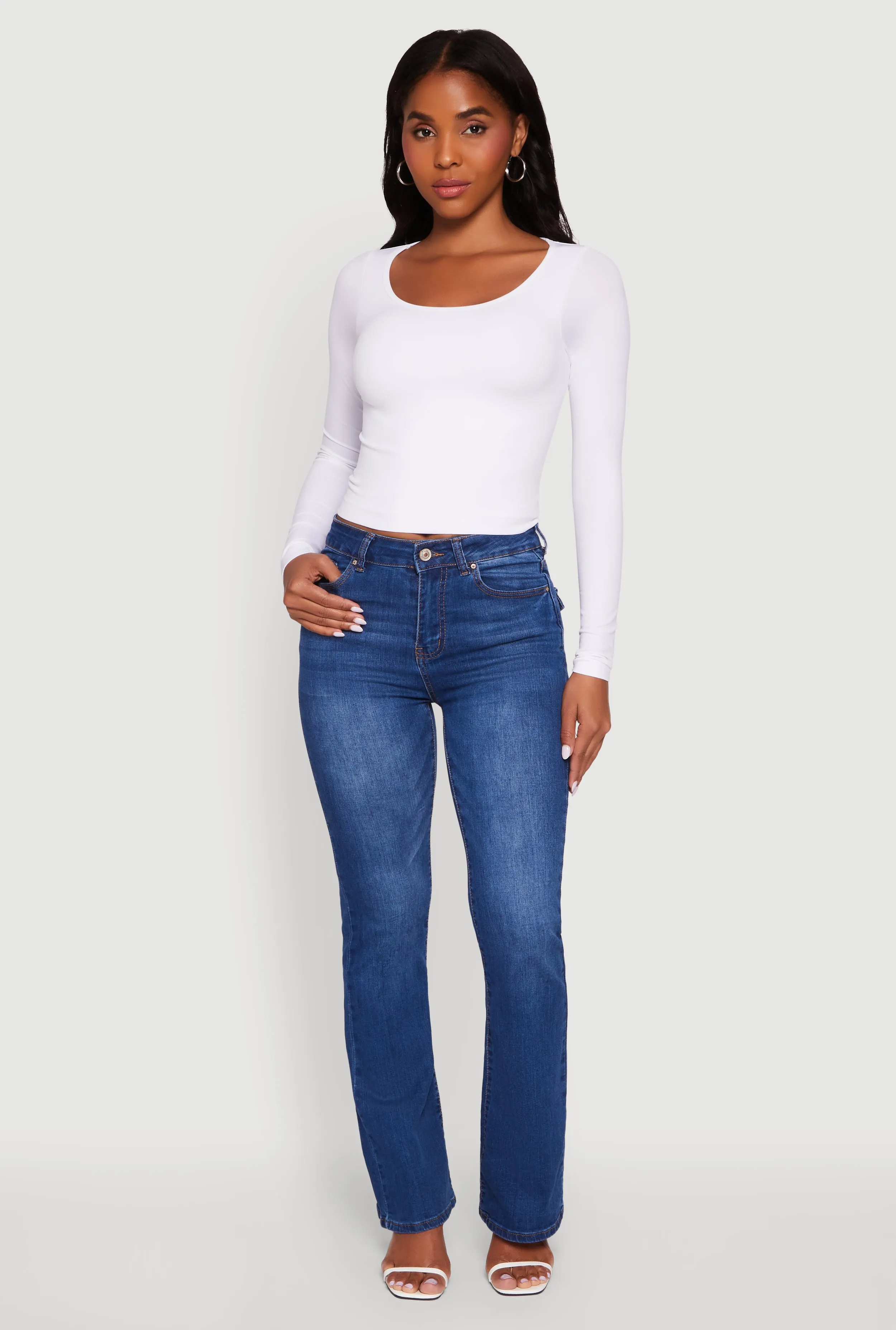 Perfect for Travel Light Layer Doubled Long Sleeve Seamless Scoop Neck Top