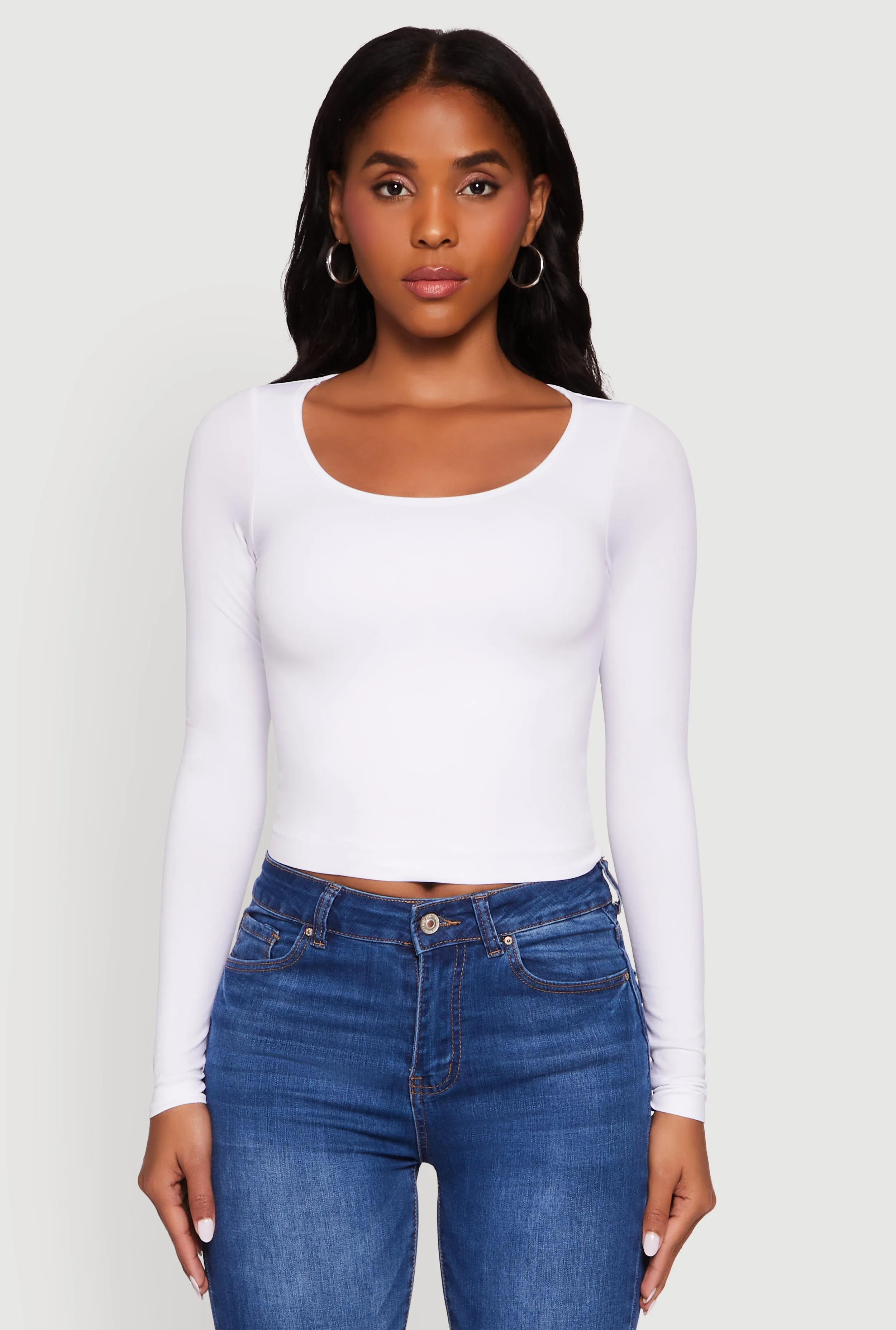 Business Meeting Doubled Long Sleeve Seamless Scoop Neck Top