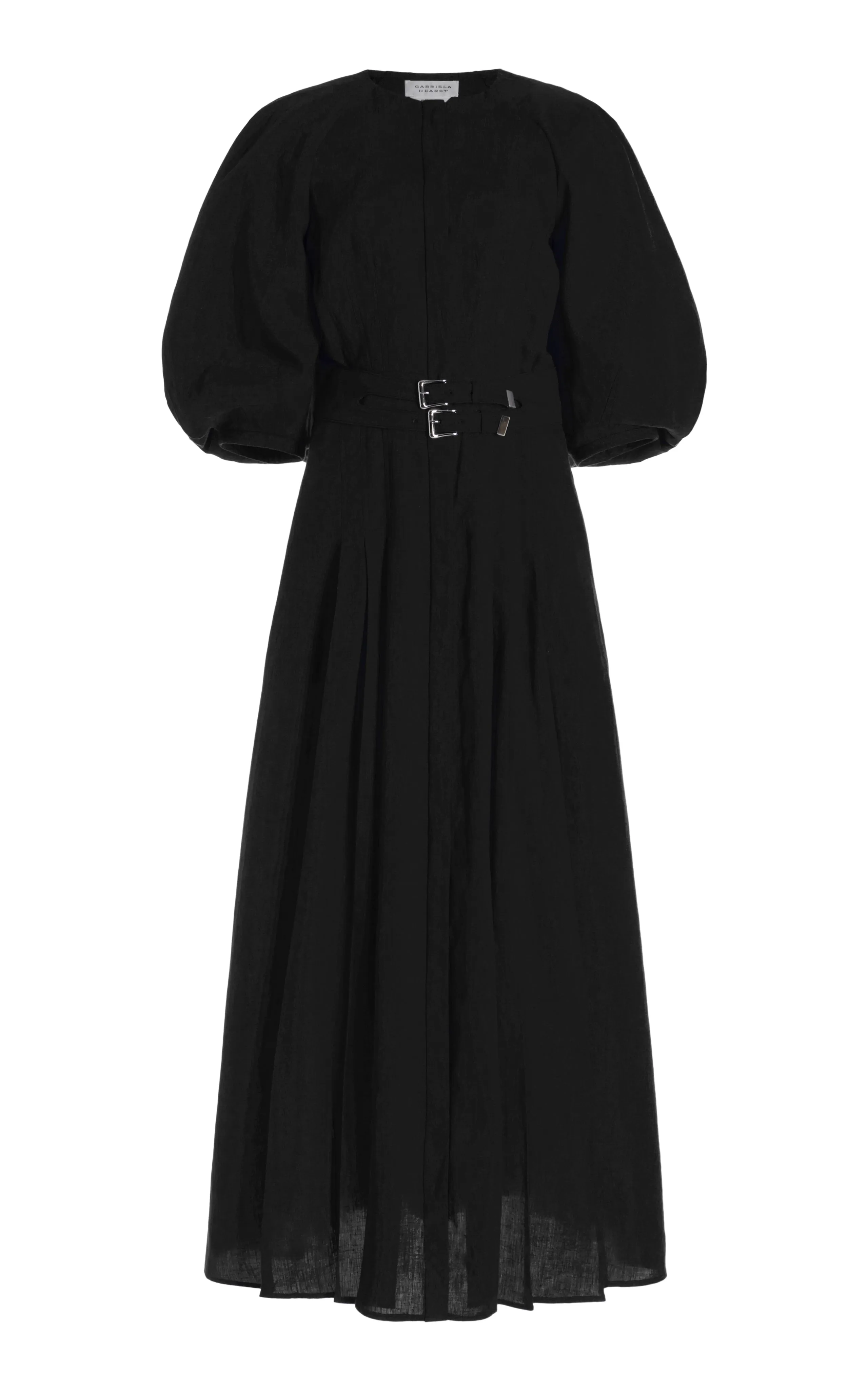 Meta Mood TearResistant Material Elea Pleated Maxi Dress in Black Aloe Linen